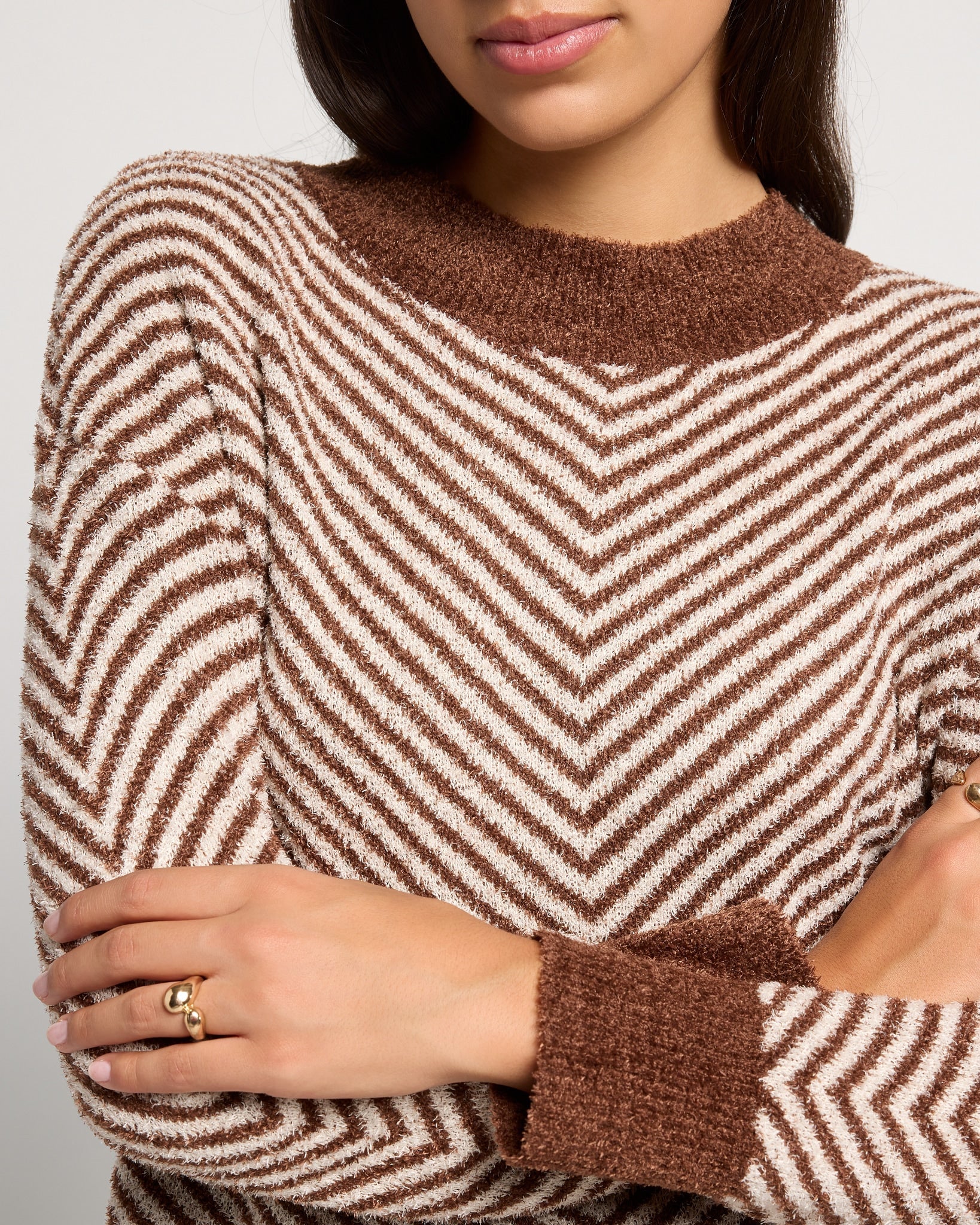 Mahogany $|& SEAS Harvest Moon Chevron Stripe Sweater - SOF Full Front