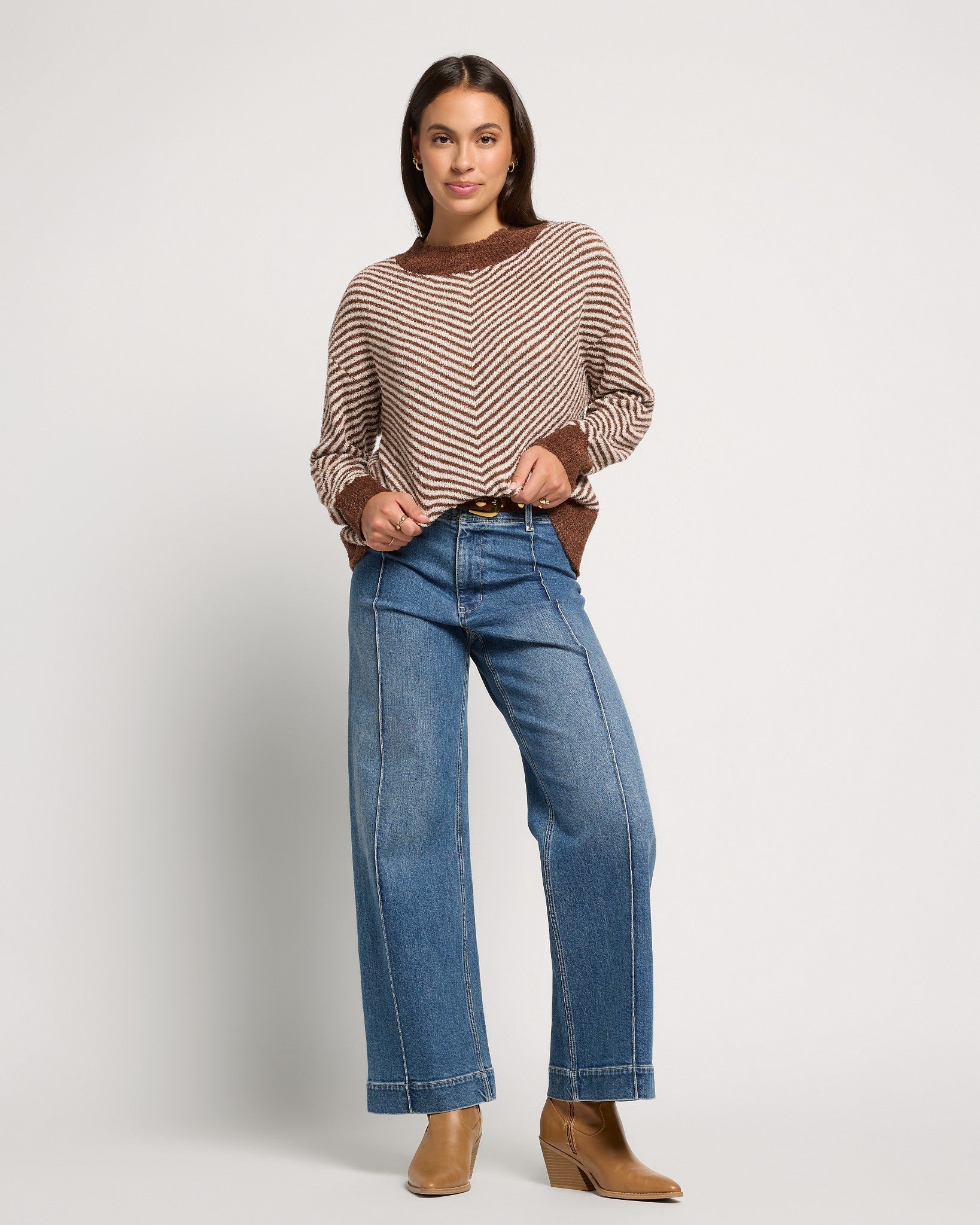 Mahogany $|& SEAS Harvest Moon Chevron Stripe Sweater - UGC On Fig