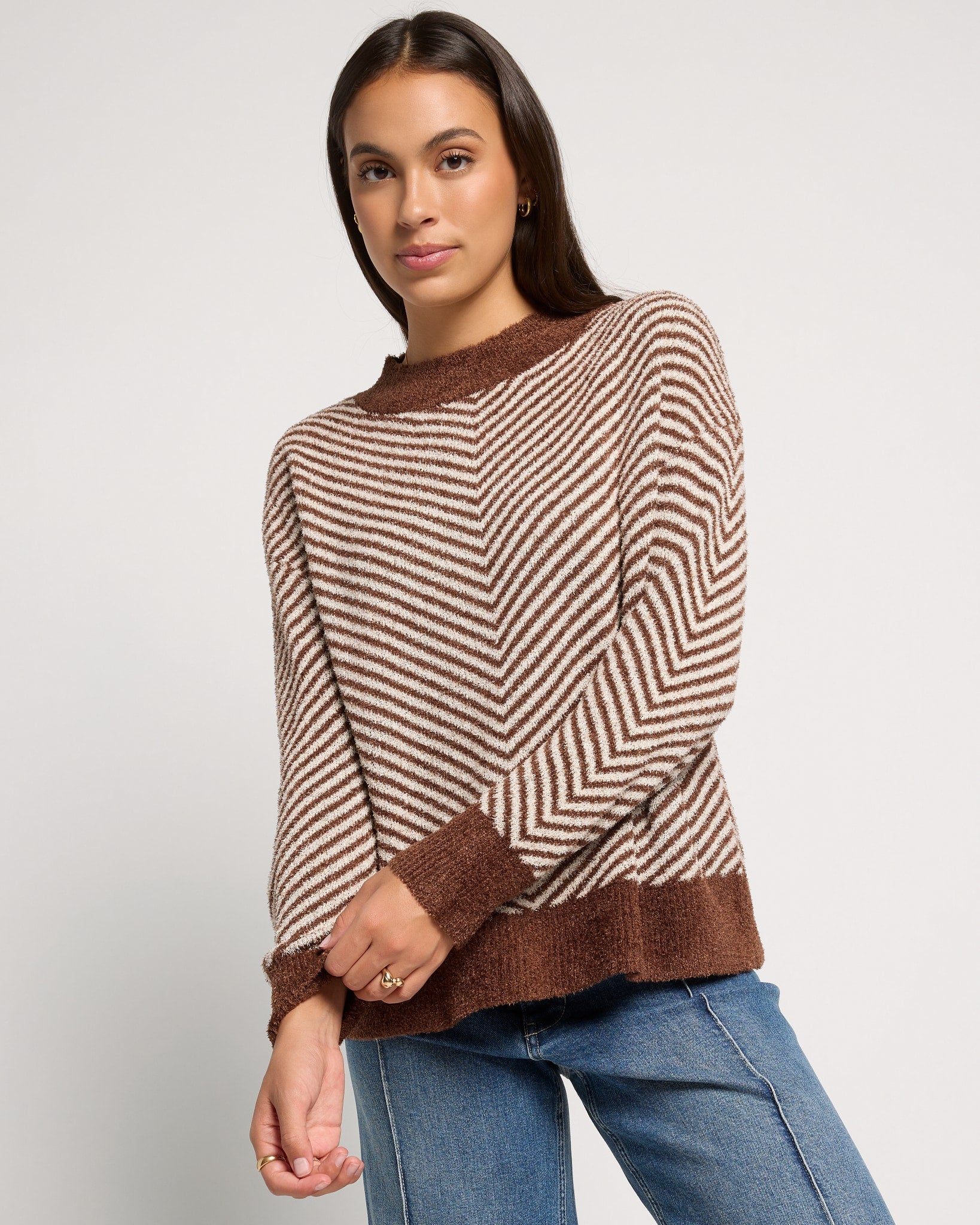 Mahogany $|& SEAS Harvest Moon Chevron Stripe Sweater - SOF Front
