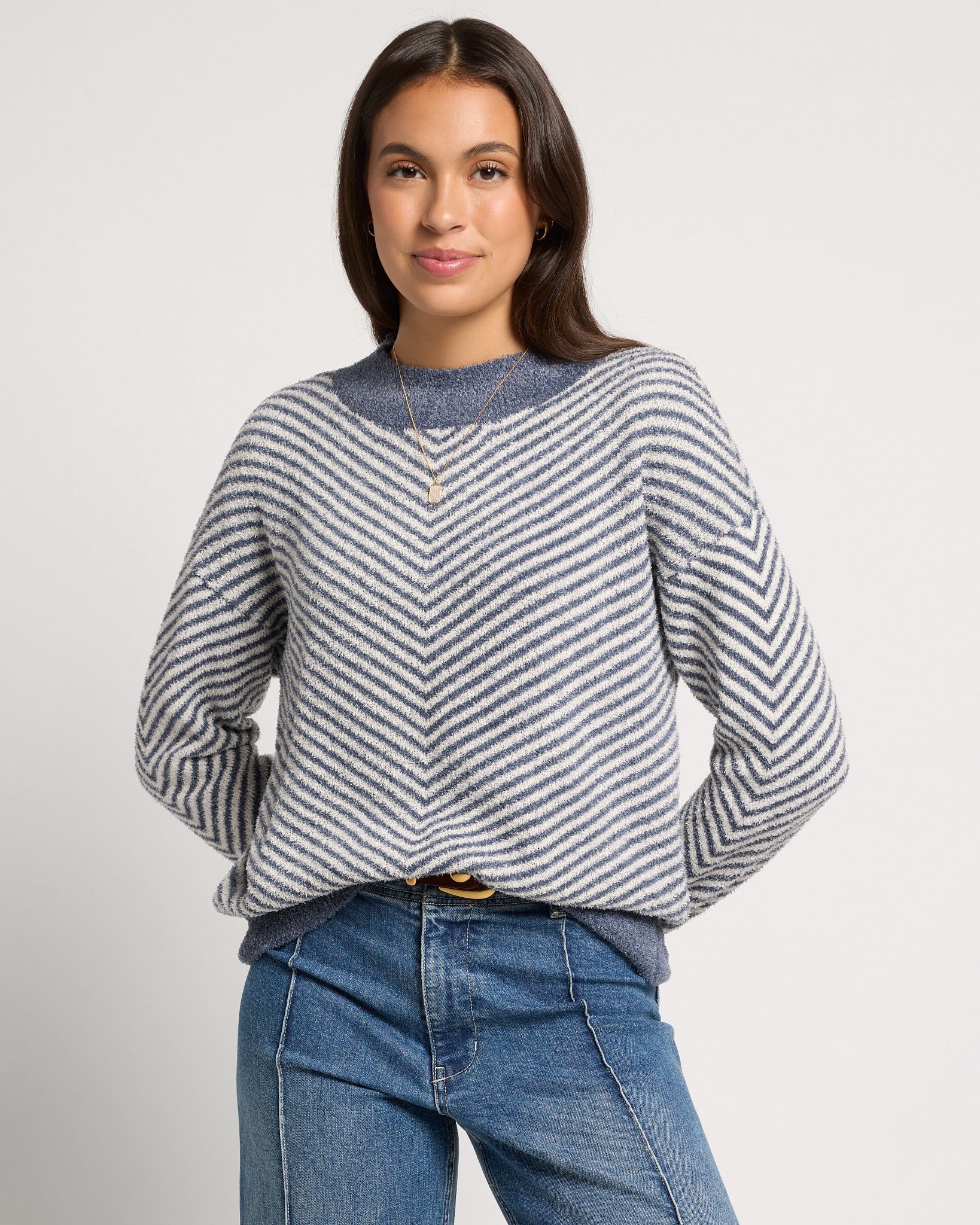 Dark Country Blue $|& SEAS Harvest Moon Chevron Stripe Sweater - SOF Front