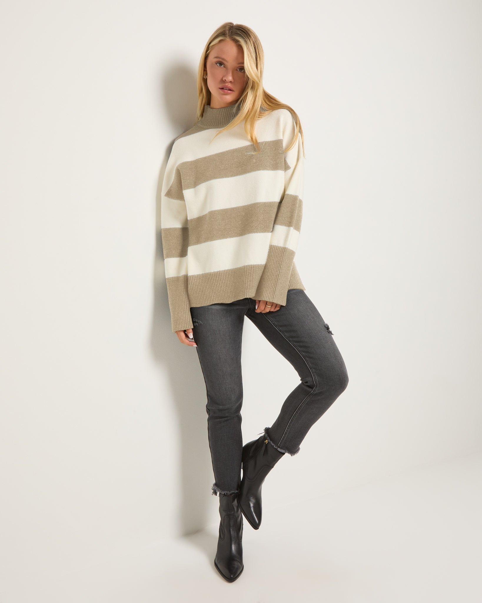 Birch $|& SEAS Port Mock Neck Striped Sweater - UGC On Fig