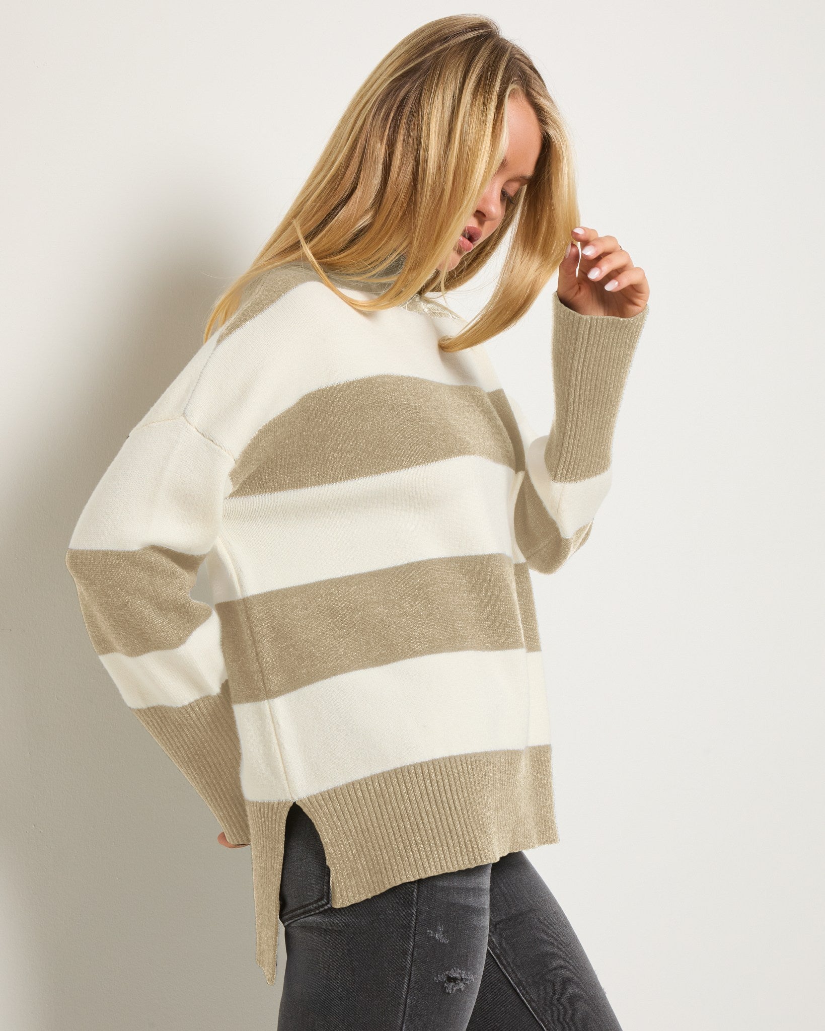 Birch $|& SEAS Port Mock Neck Striped Sweater - SOF Front