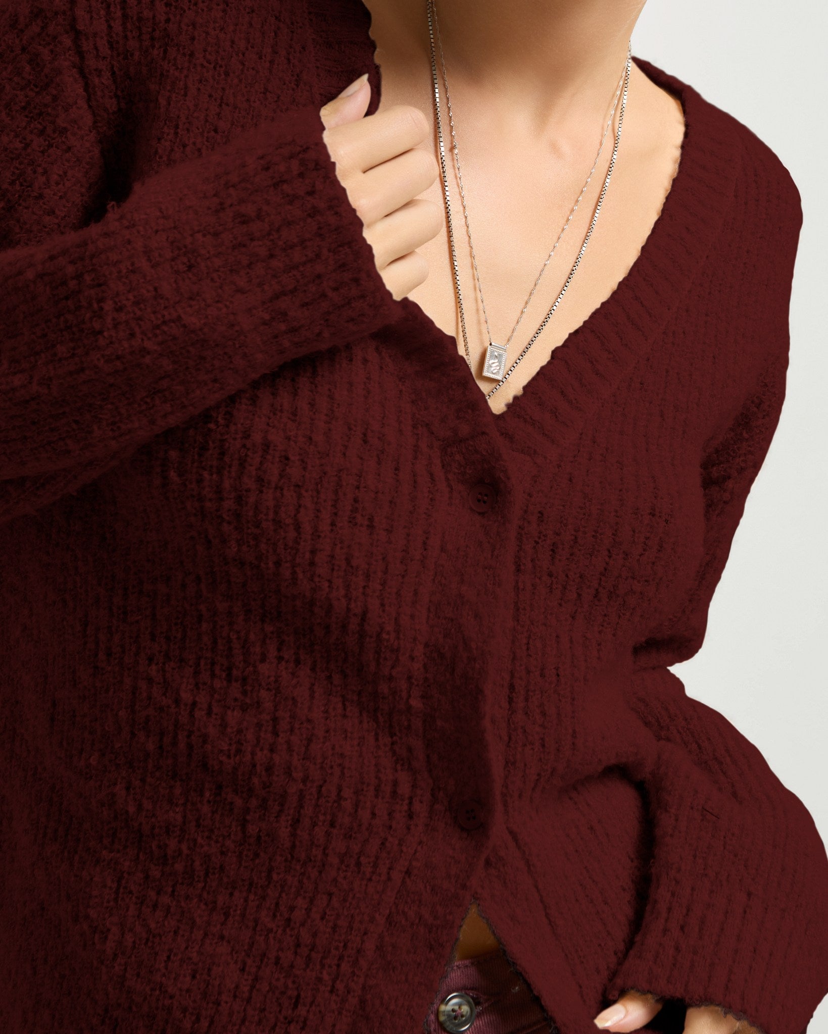 Black Cherry $|& SEAS Easy to Love Cardigan - VOF Front