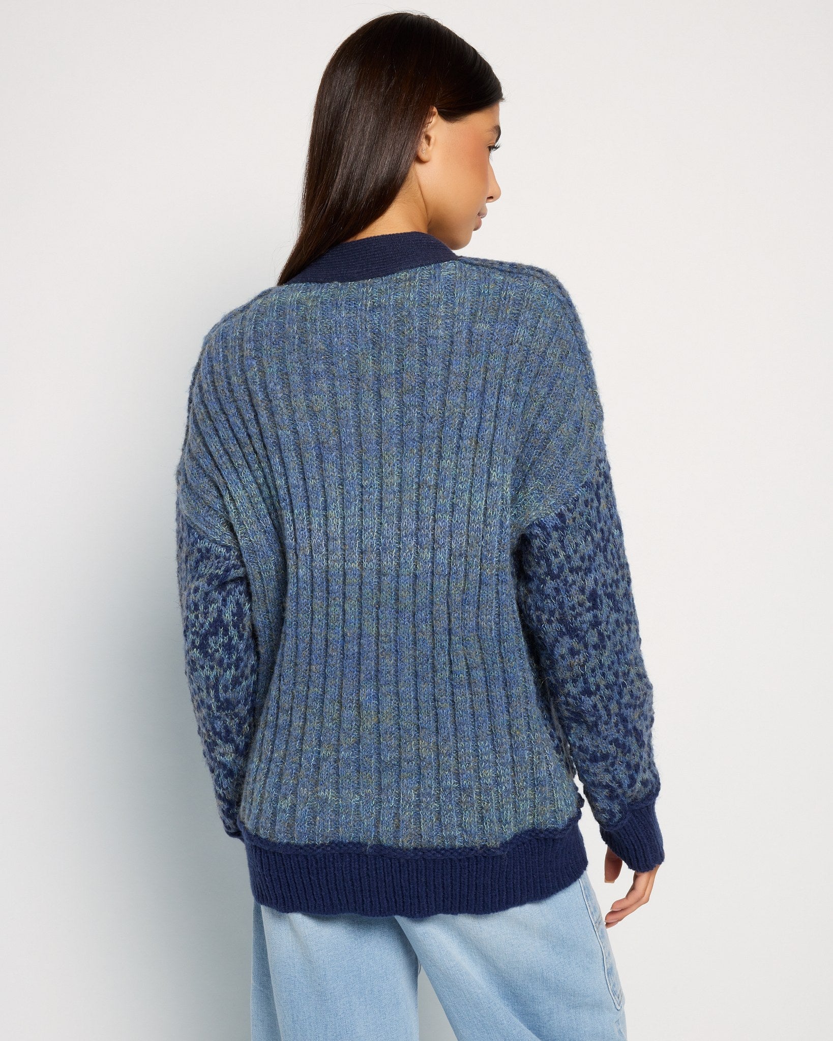 Mariner Midnight $|& SEAS Gemini V-Neck Cardigan - SOF Back