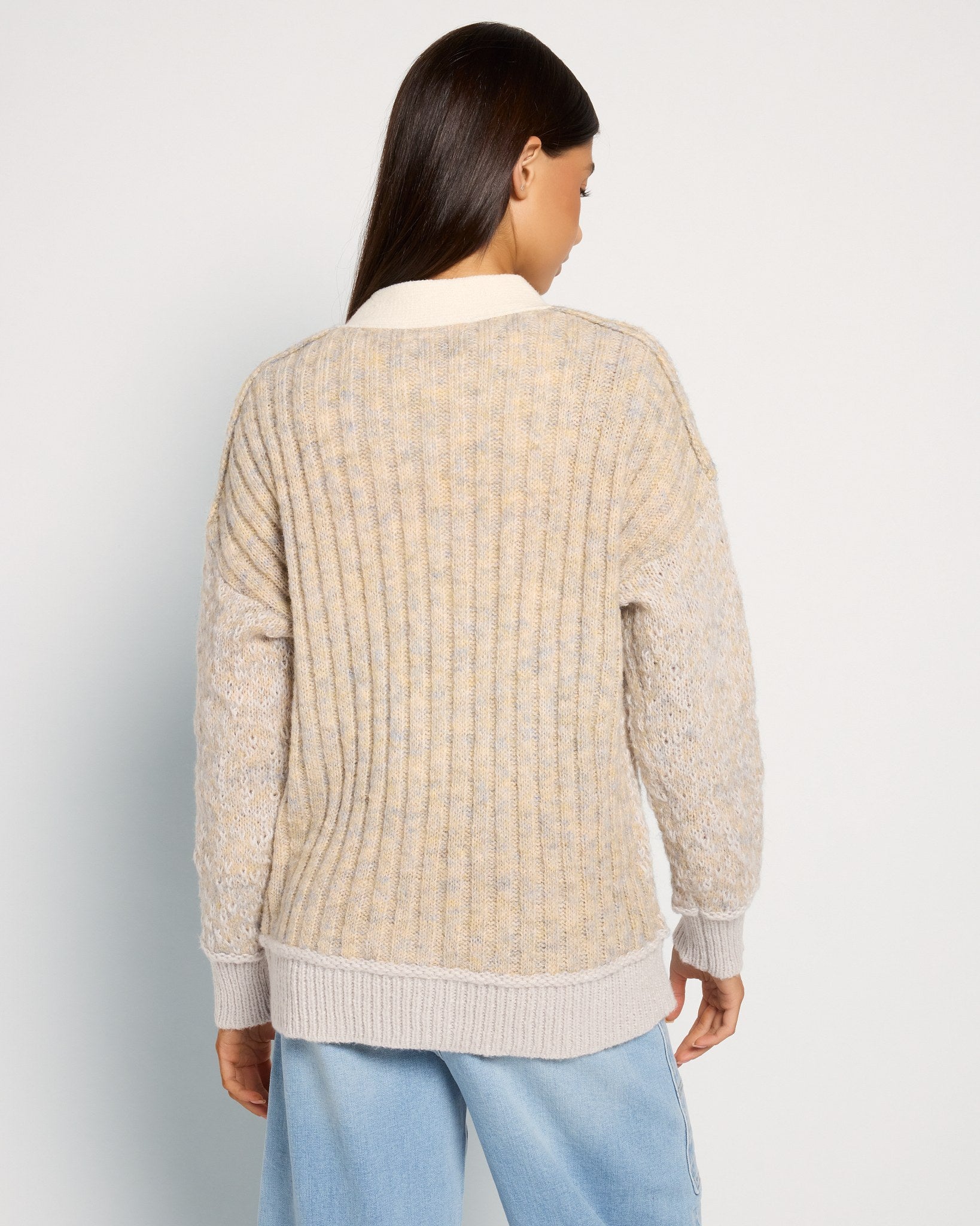 Cream $|& SEAS Gemini V-Neck Cardigan - SOF Back
