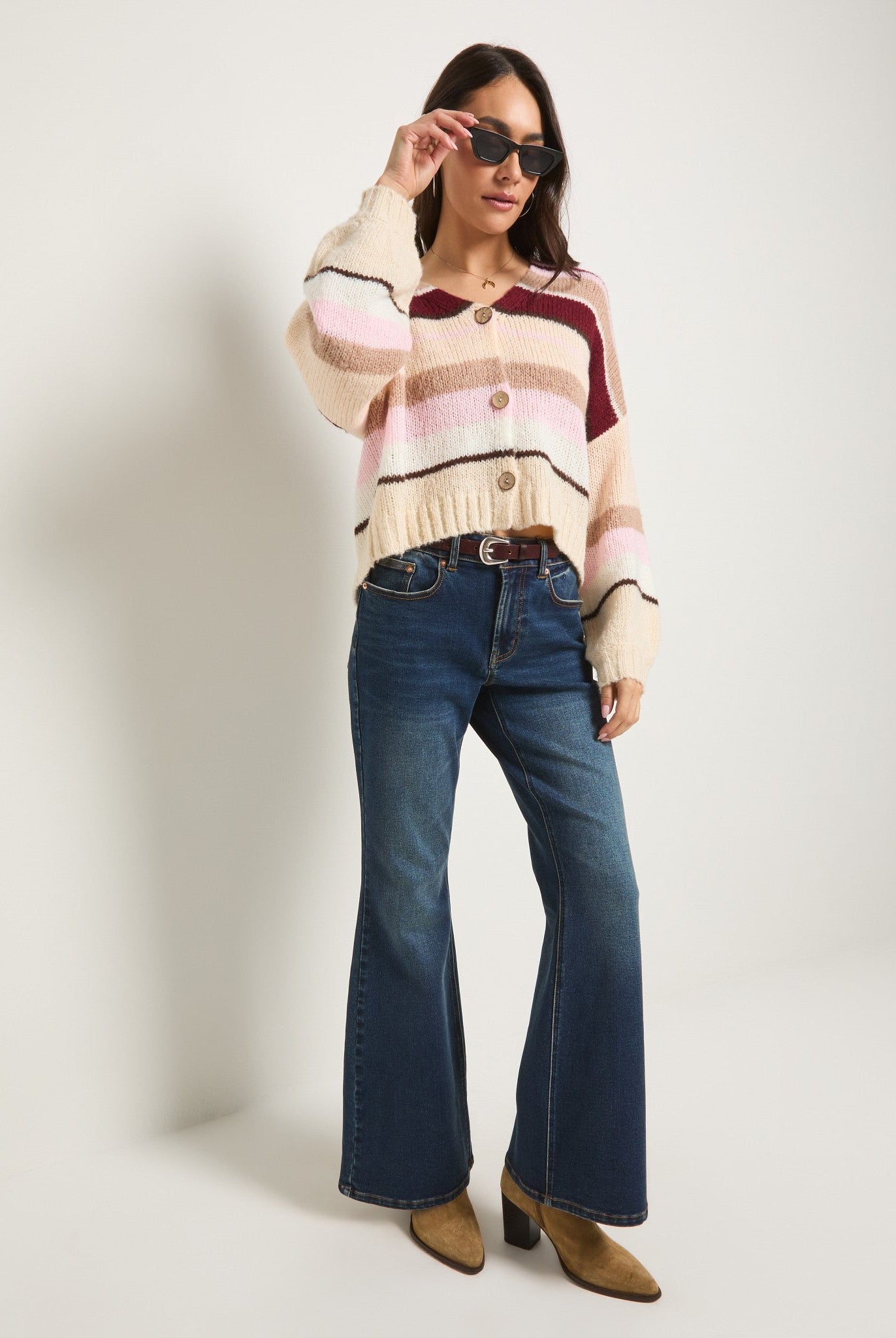 Birch Stripe $|& SEAS June Striped Cardigan - SOF Full Front