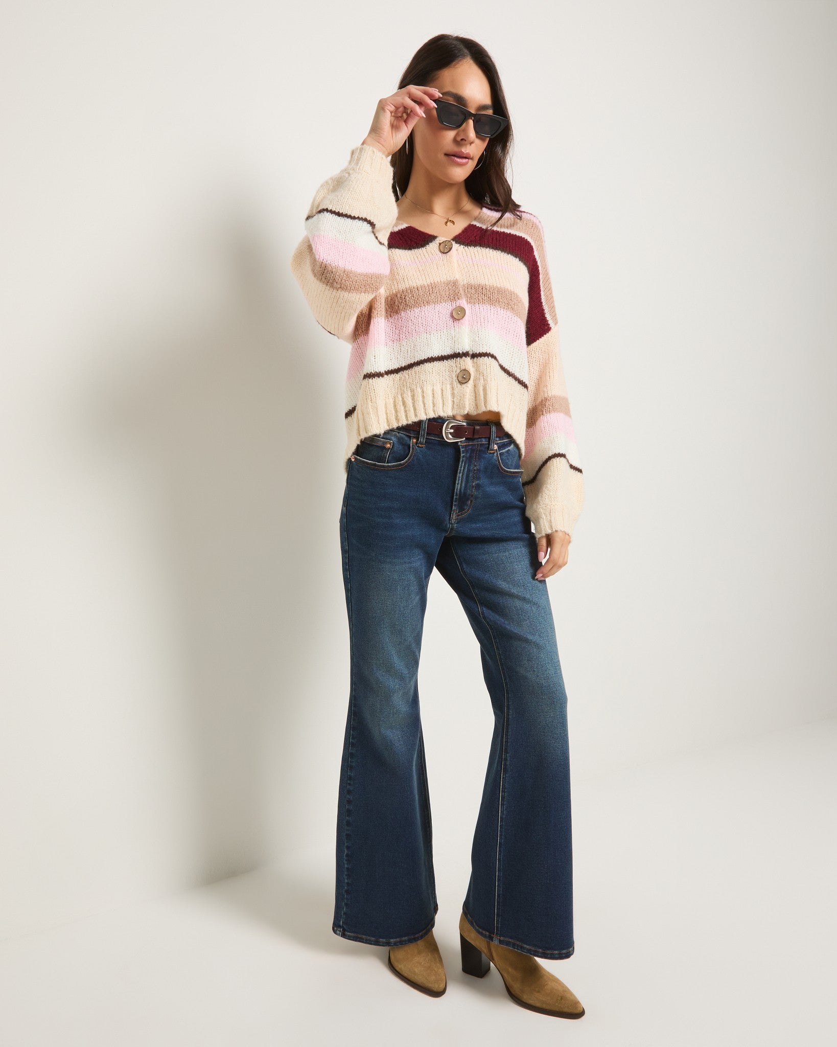 Birch Stripe $|& SEAS June Striped Cardigan - SOF Full Front