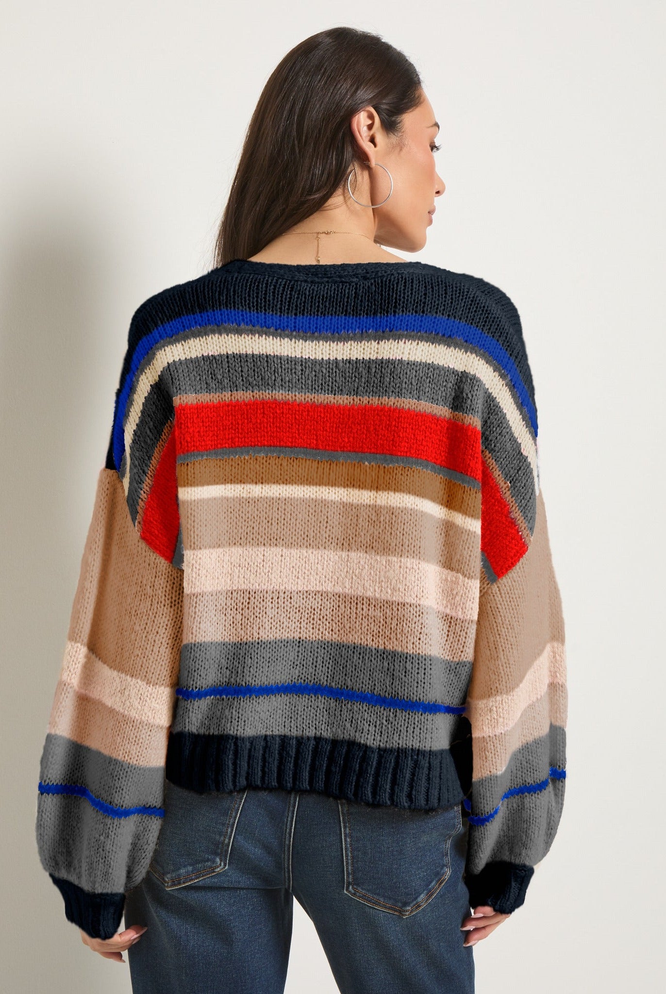 Black Stripe $|& SEAS June Striped Cardigan - SOF Back
