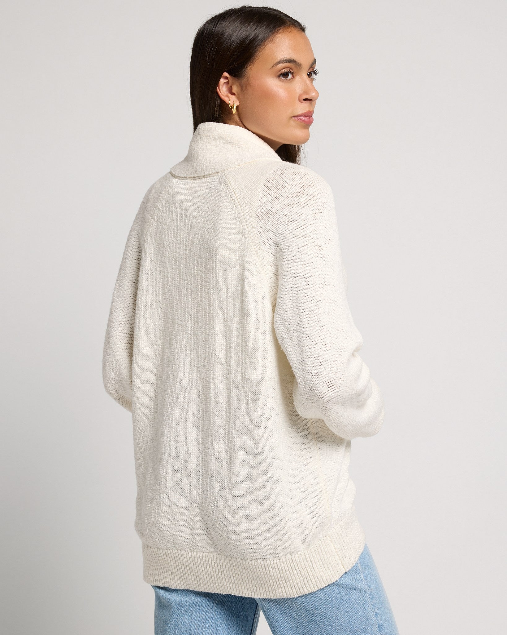 Cream $|& SEAS Aura Shawl Collar Cardigan - SOF Back