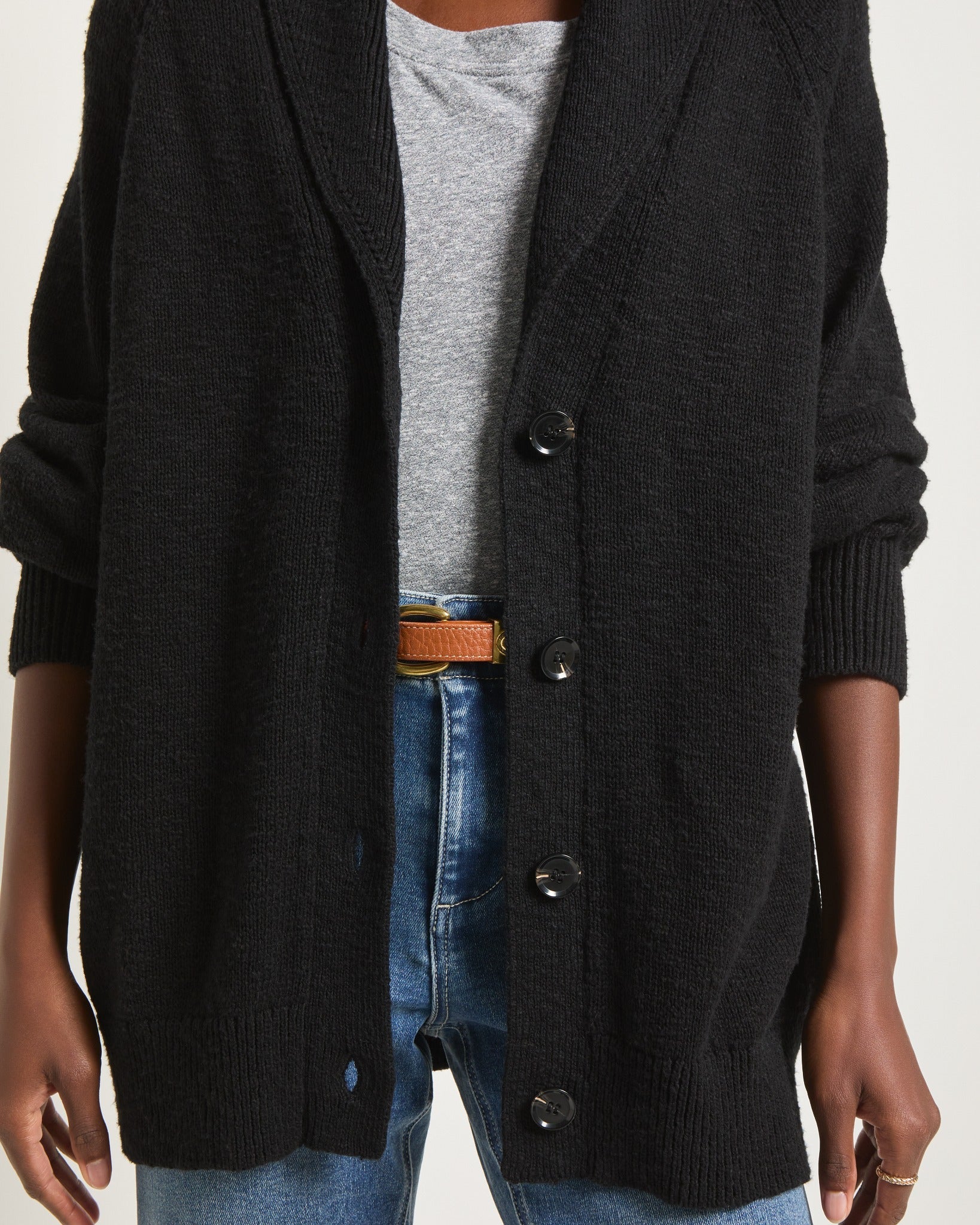 Black $|& SEAS Aura Shawl Collar Cardigan - SOF Full Front