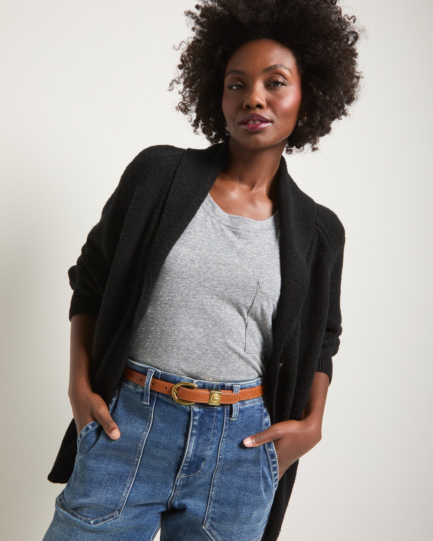 Black $|& SEAS Aura Shawl Collar Cardigan - SOF Front