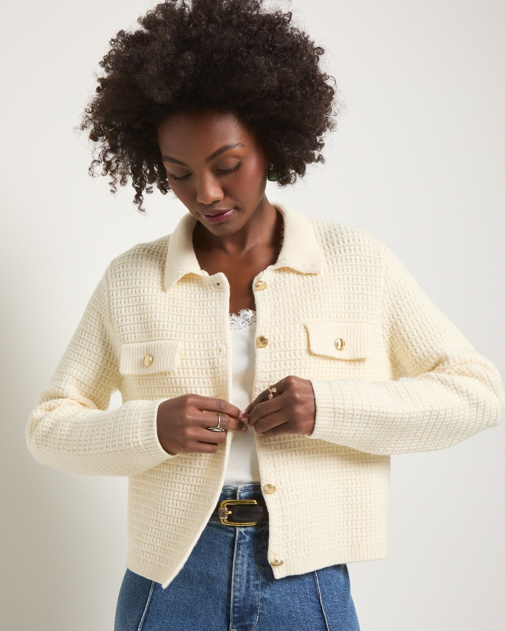 Cream $|& SEAS Serenity Pocket Cardigan - SOF Full Front