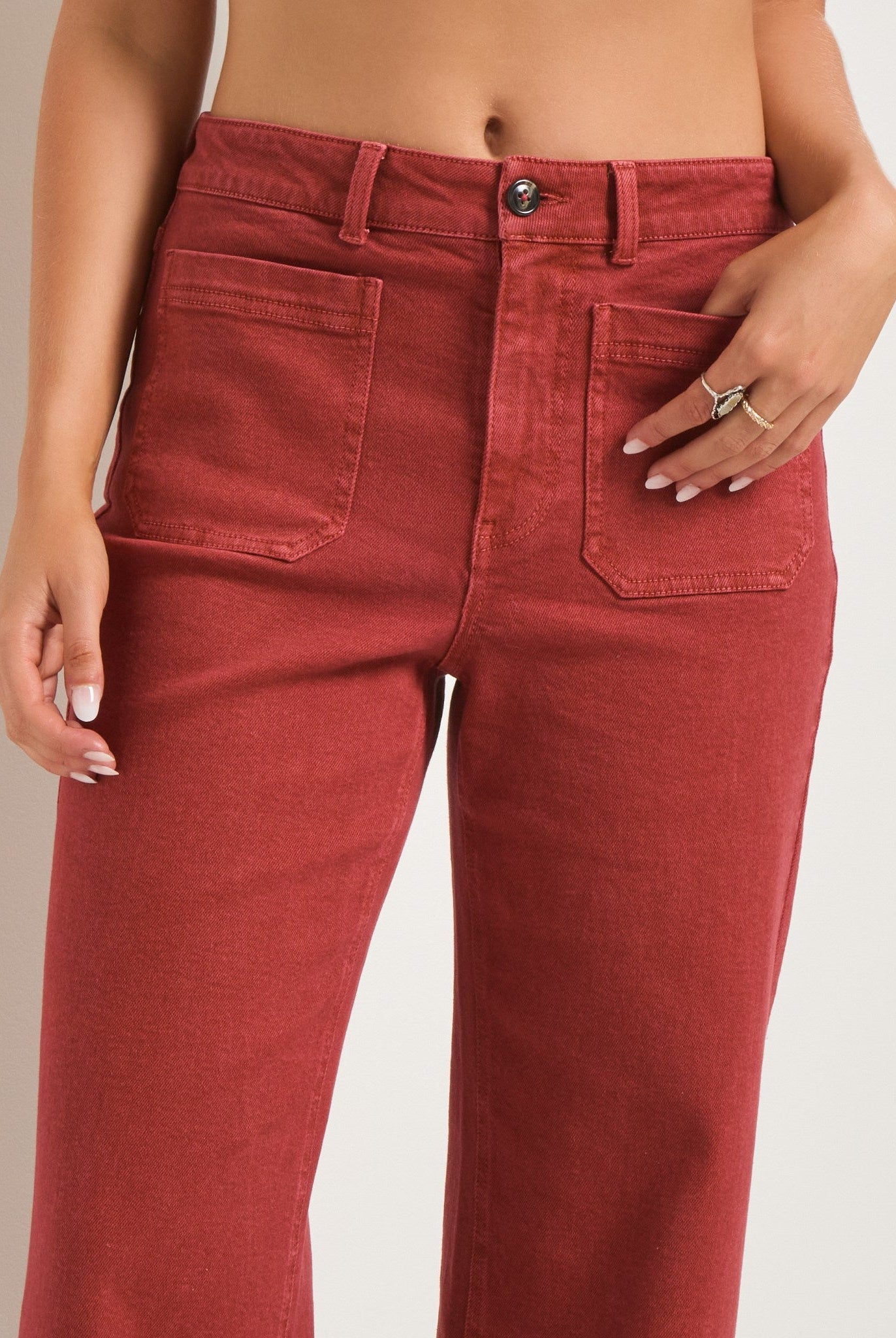 Burlwood $|& SEAS Caroline Cropped Wide Leg Twill Pant - SOF Full Front