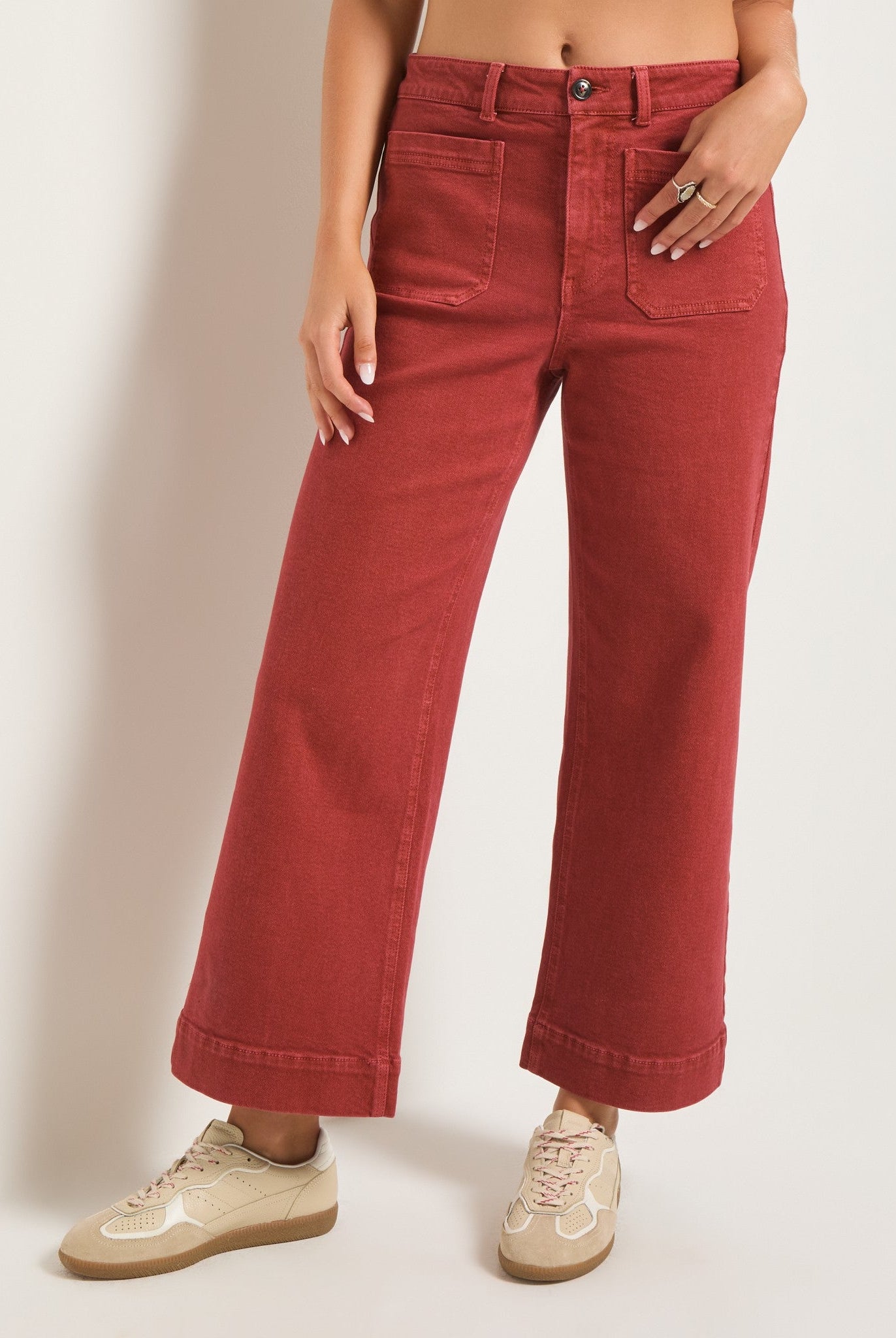 Burlwood $|& SEAS Caroline Cropped Wide Leg Twill Pant - SOF Front