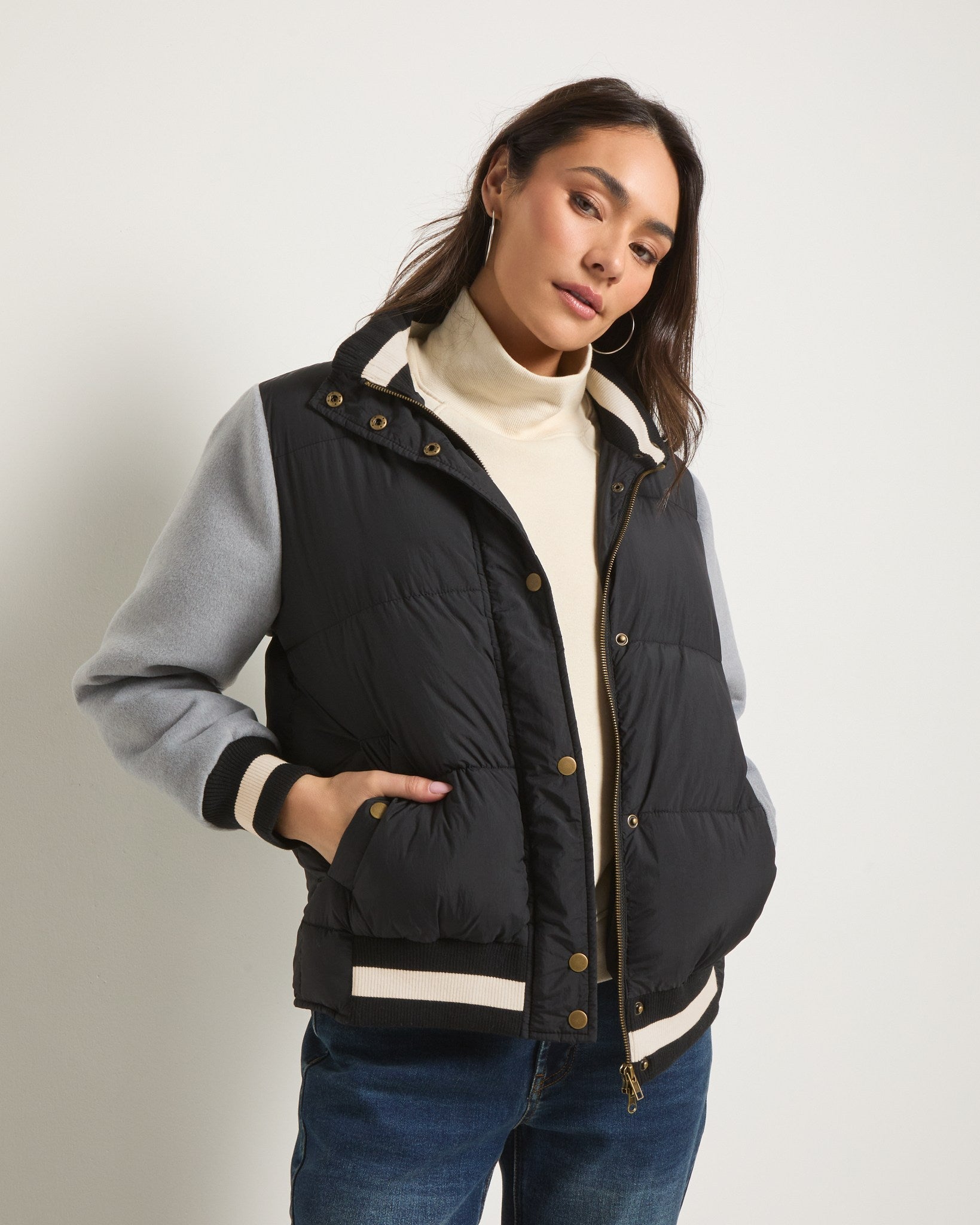 Black $|& SEAS Woodland Puffer Jacket - SOF Front