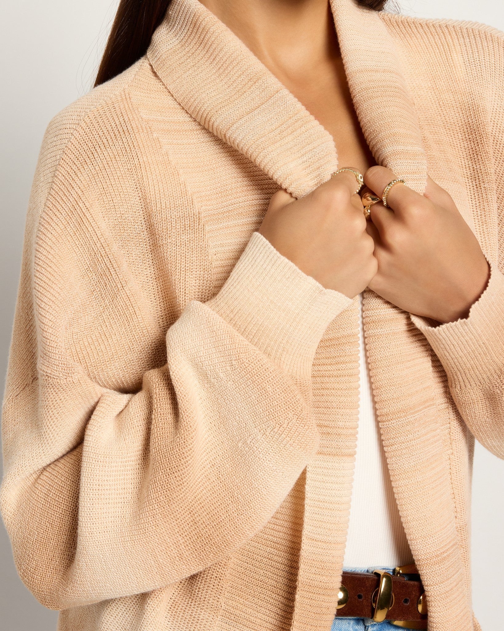 Light Toffee $|& SEAS Sapphire Spacedye Cardigan - SOF Full Front