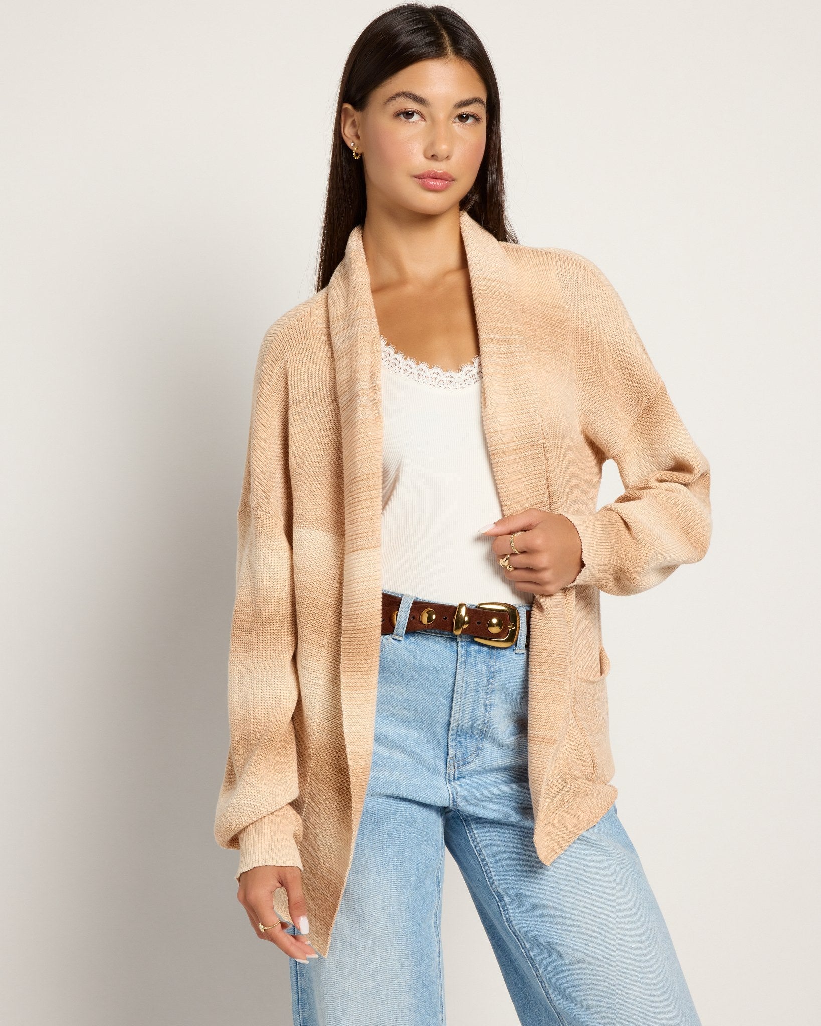 Light Toffee $|& SEAS Sapphire Spacedye Cardigan - SOF Front