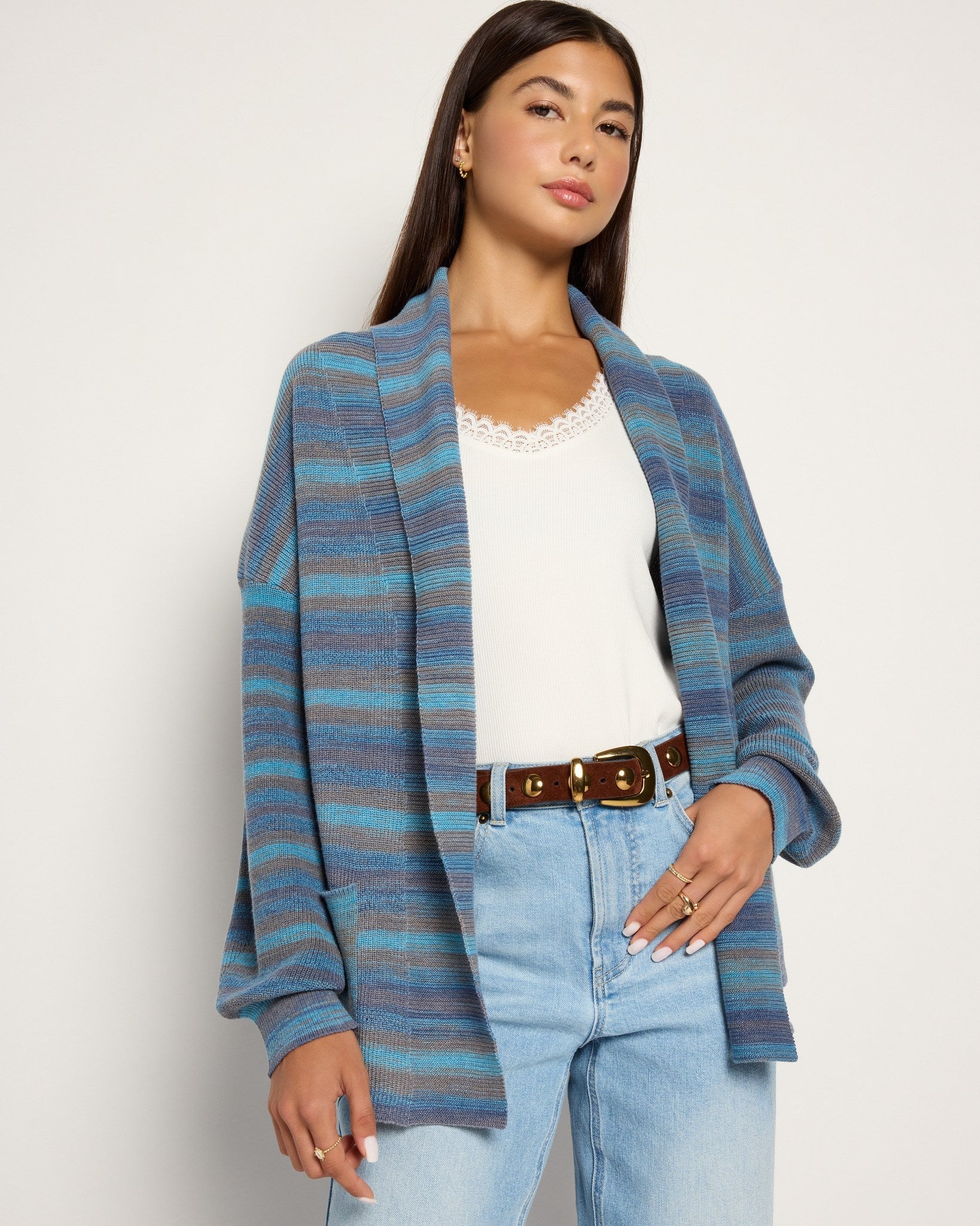 Deep Sea $|& SEAS Sapphire Spacedye Cardigan - SOF Front