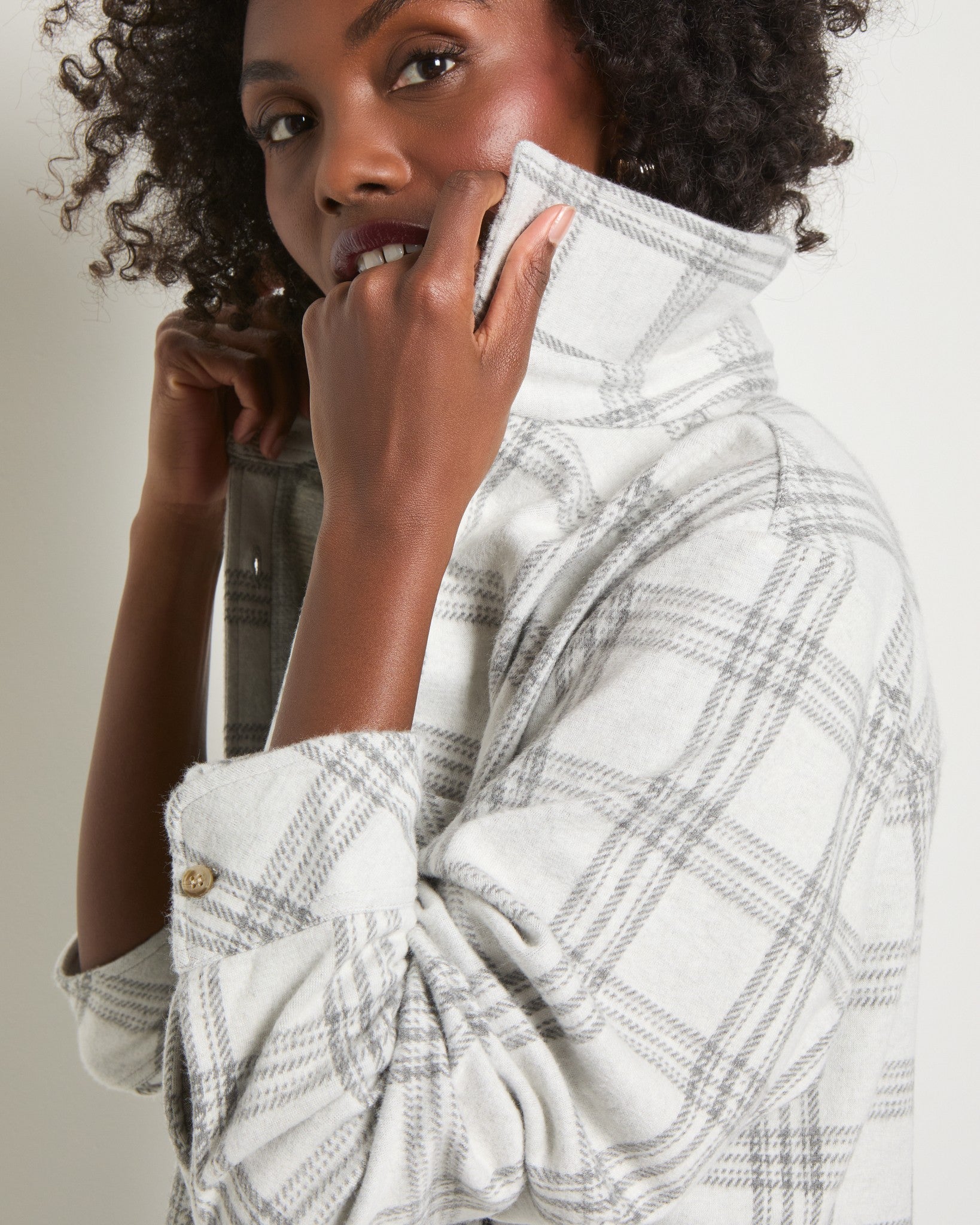 Stone Plaid $|& SEAS Sunset Plaid Knit Top - SOF Full Front