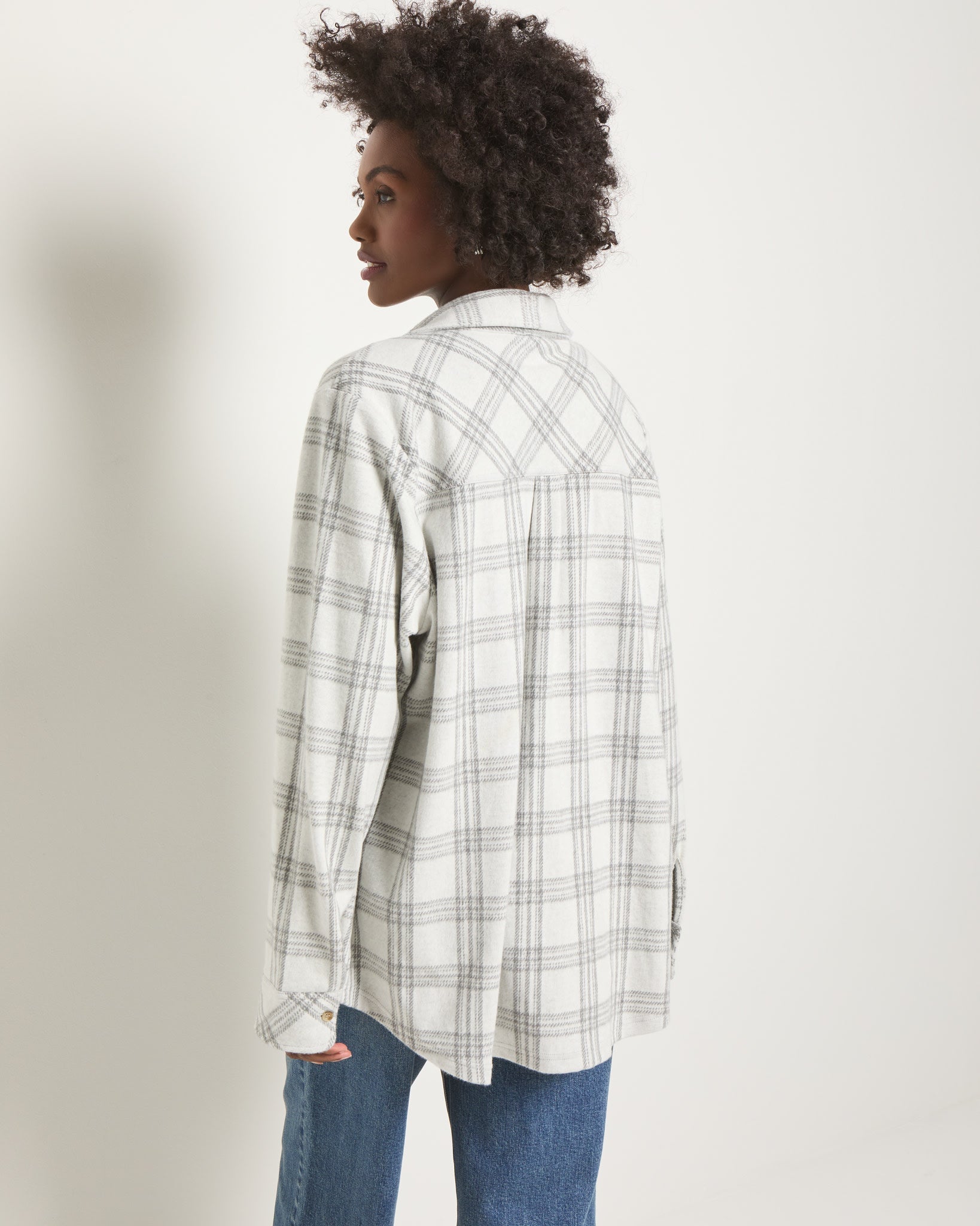 Stone Plaid $|& SEAS Sunset Plaid Knit Top - SOF Back