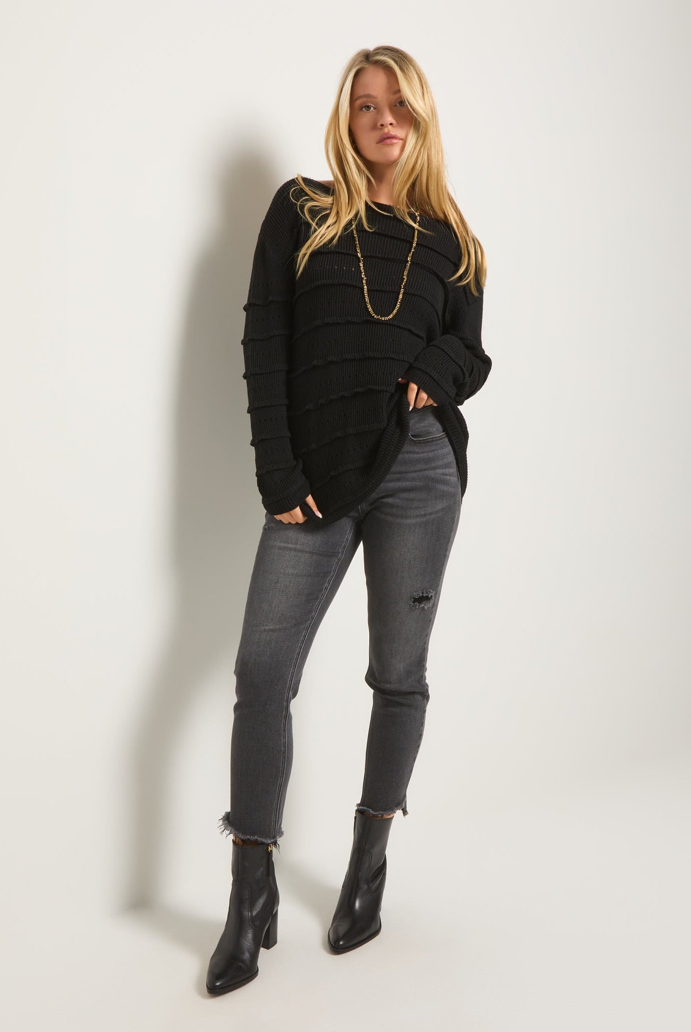 Black $|& SEAS Shayna Ruffle Sweater - UGC On Fig