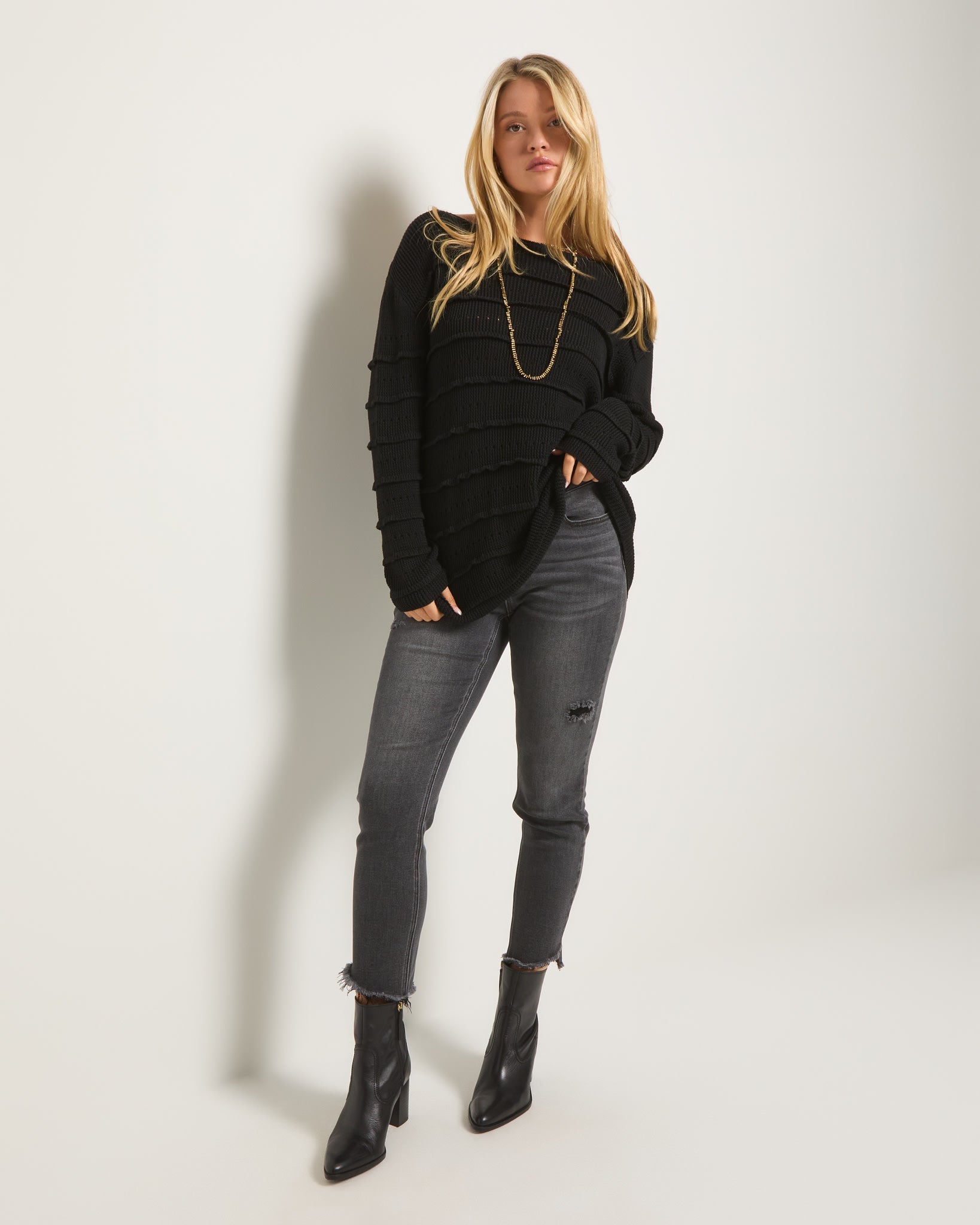 Black $|& SEAS Shayna Ruffle Sweater - UGC On Fig