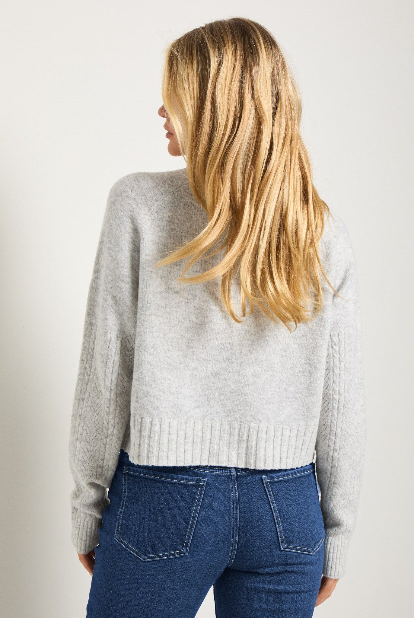 Heather Grey $|& SEAS Whisper Pointelle Cardigan - SOF Back