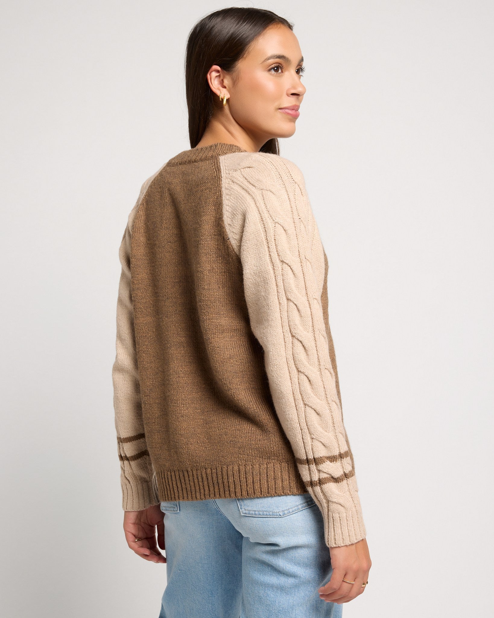 Heather Caramel $|& SEAS Varsity Button Front Cardigan - SOF Back
