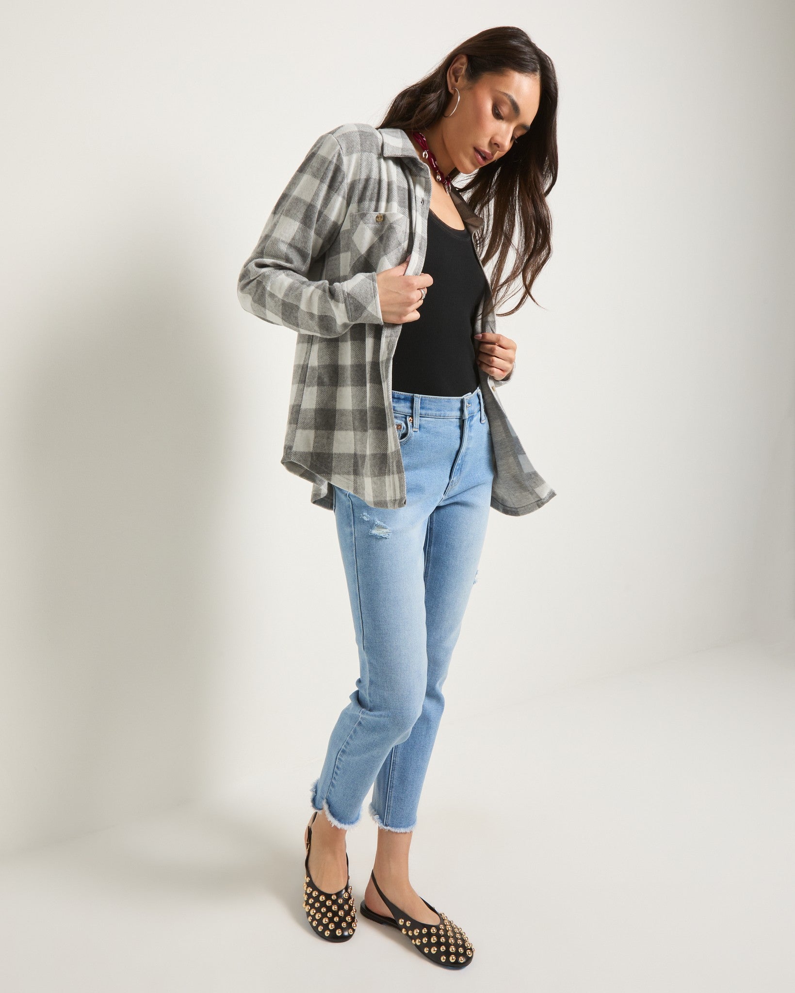 Grey Plaid $|& SEAS Sunset Plaid Knit Top - UGC On Fig