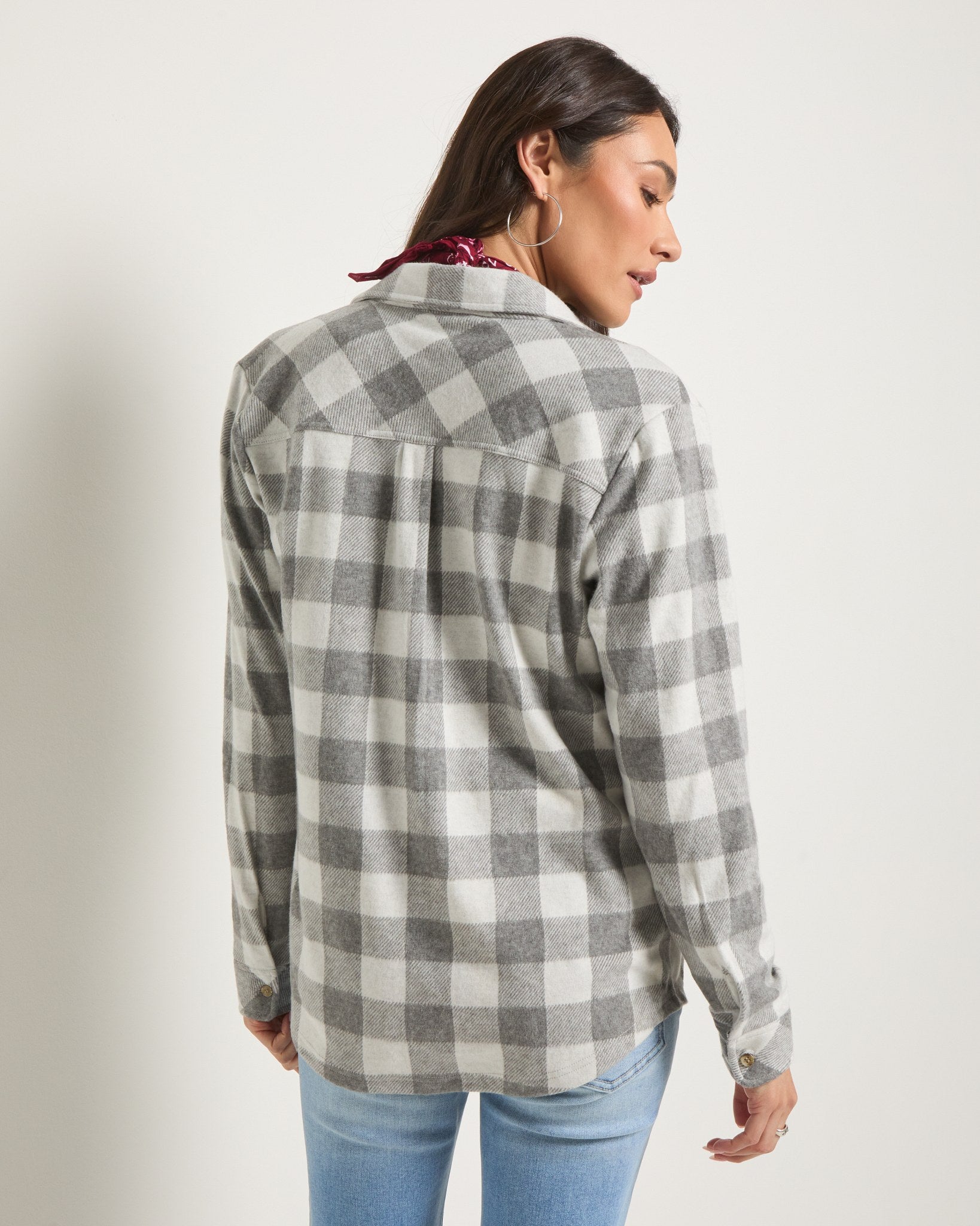 Grey Plaid $|& SEAS Sunset Plaid Knit Top - SOF Back