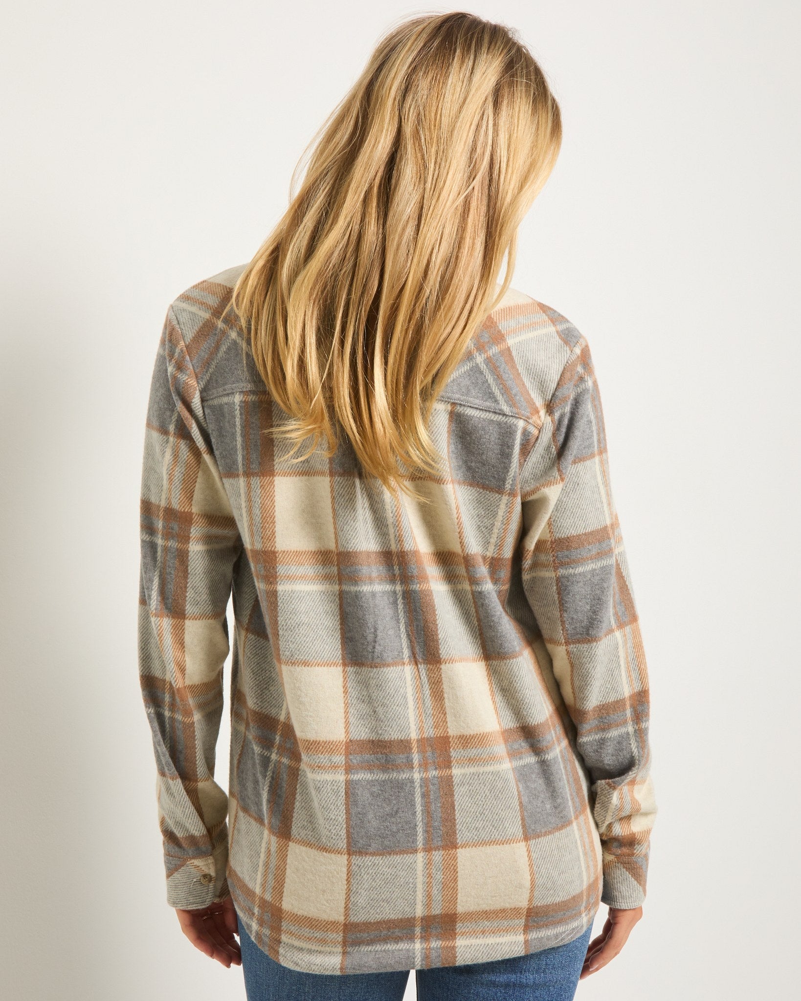 Cream/Grey Plaid $|& SEAS Sunset Plaid Knit Top - SOF Back