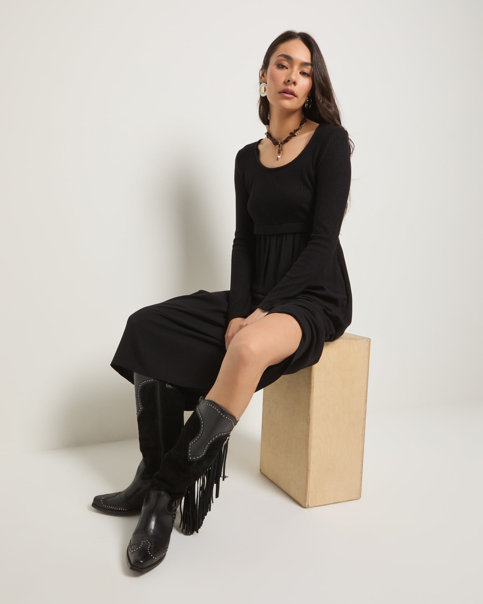 Black $|& SEAS Olivia Mixed Media Dress - VOF Front