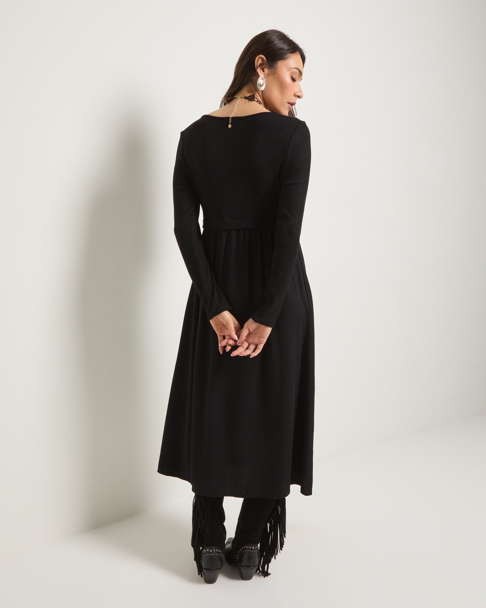 Black $|& SEAS Olivia Mixed Media Dress - SOF Back