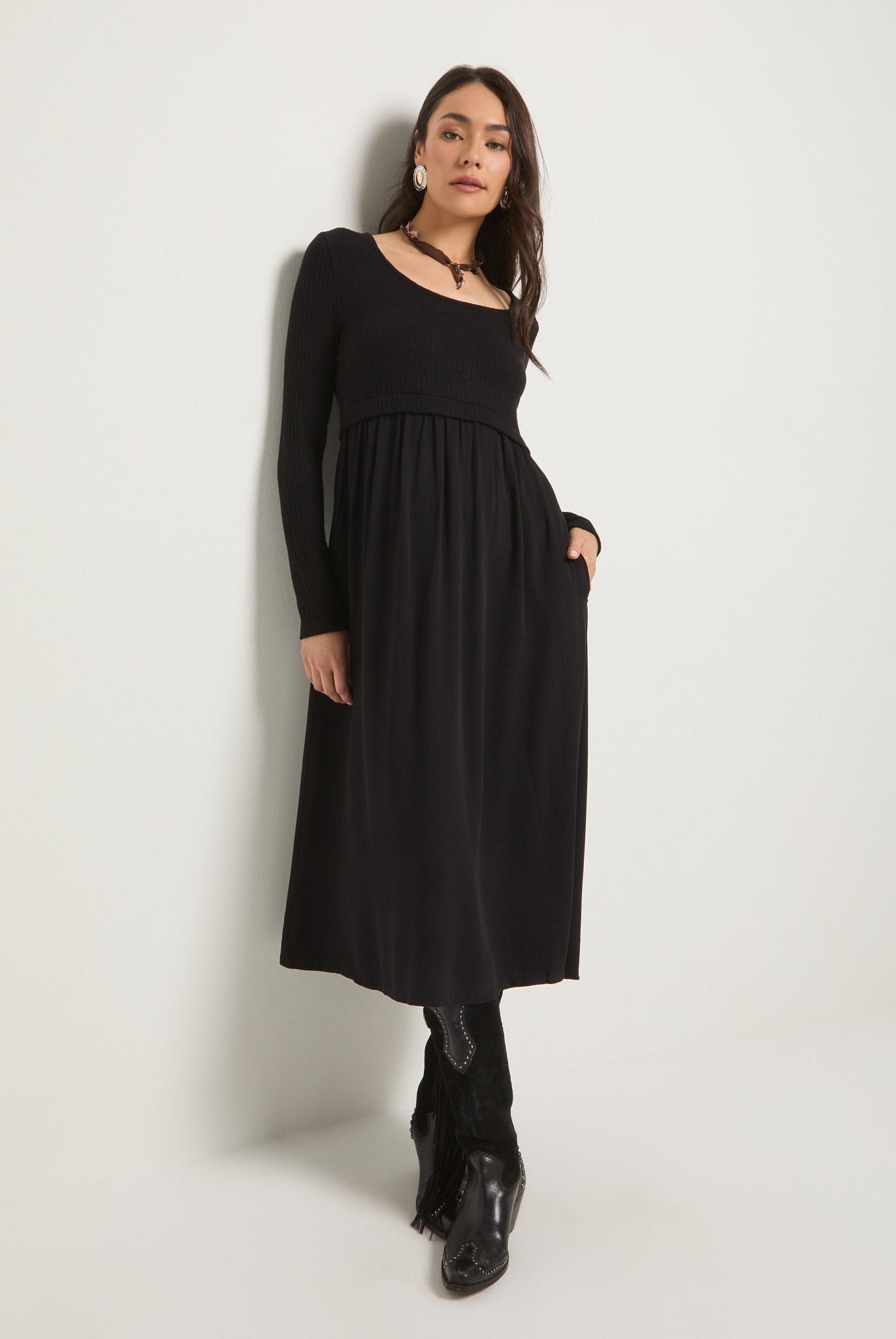 Black $|& SEAS Olivia Mixed Media Dress - SOF Front