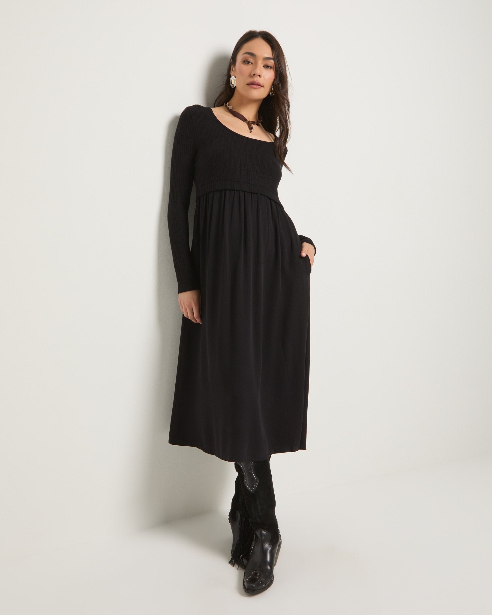 Black $|& SEAS Olivia Mixed Media Dress - SOF Front