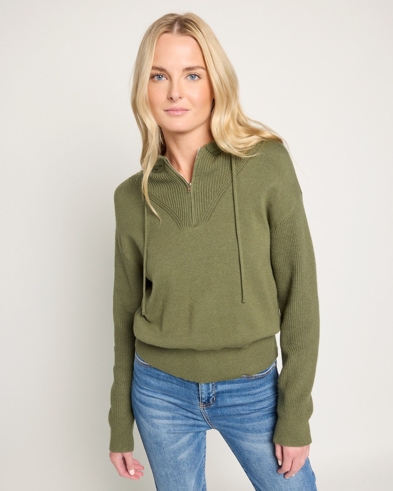 Olive Branch $|& SEAS Ojai Half Zip Hooded Sweater - SOF Front