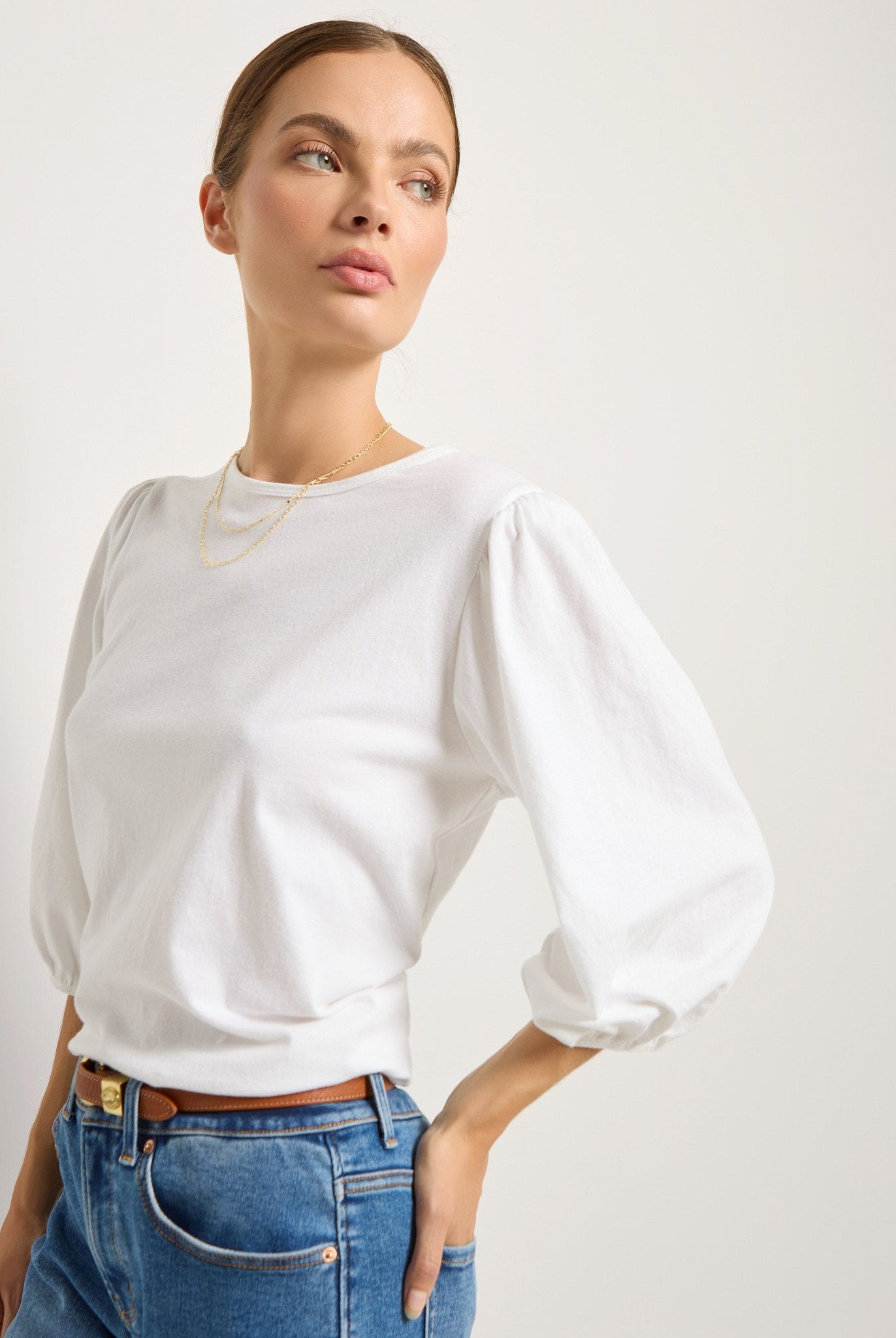 White $|& SEAS Orchid Peasant Sleeve Top - SOF Front