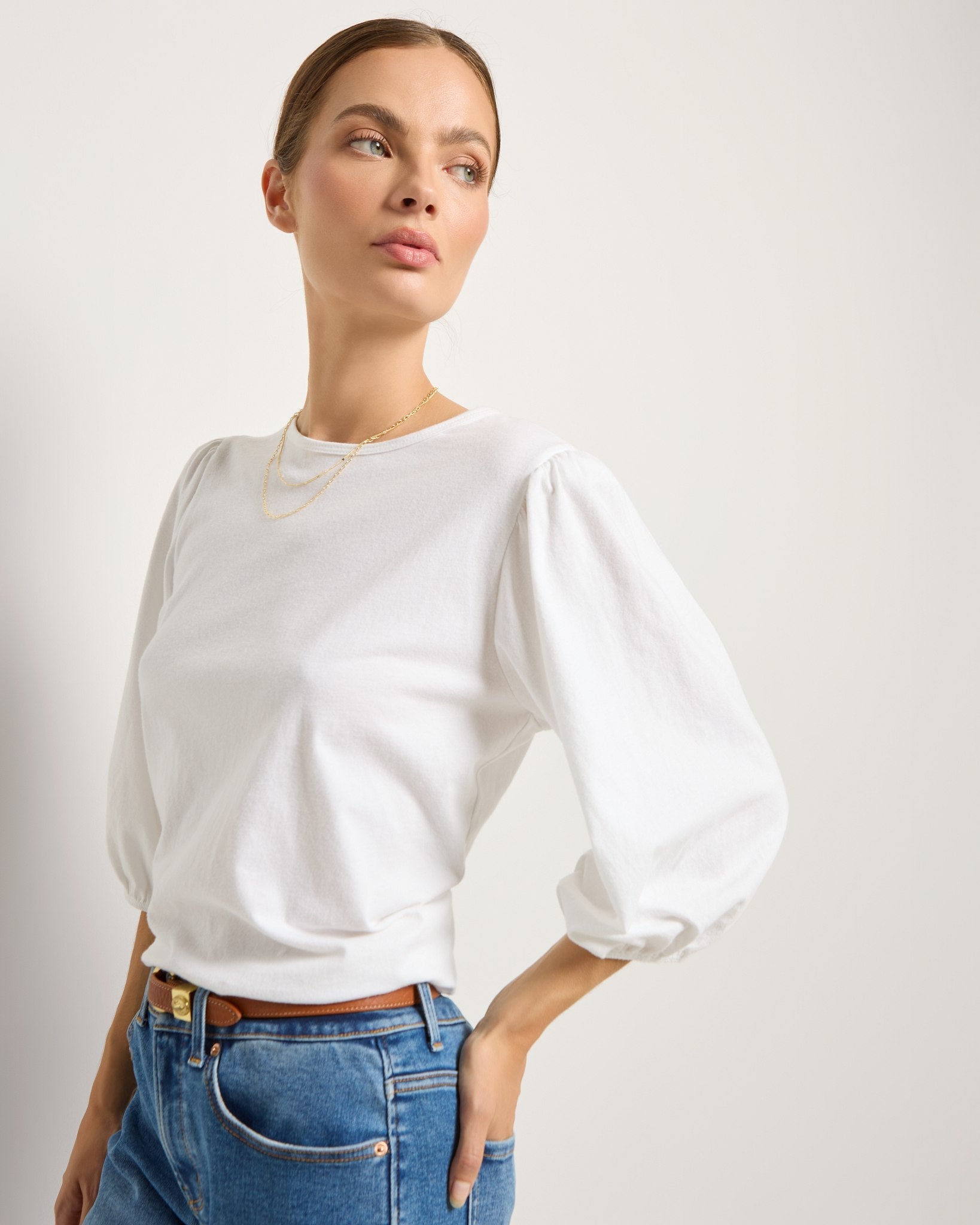 White $|& SEAS Orchid Peasant Sleeve Top - SOF Front