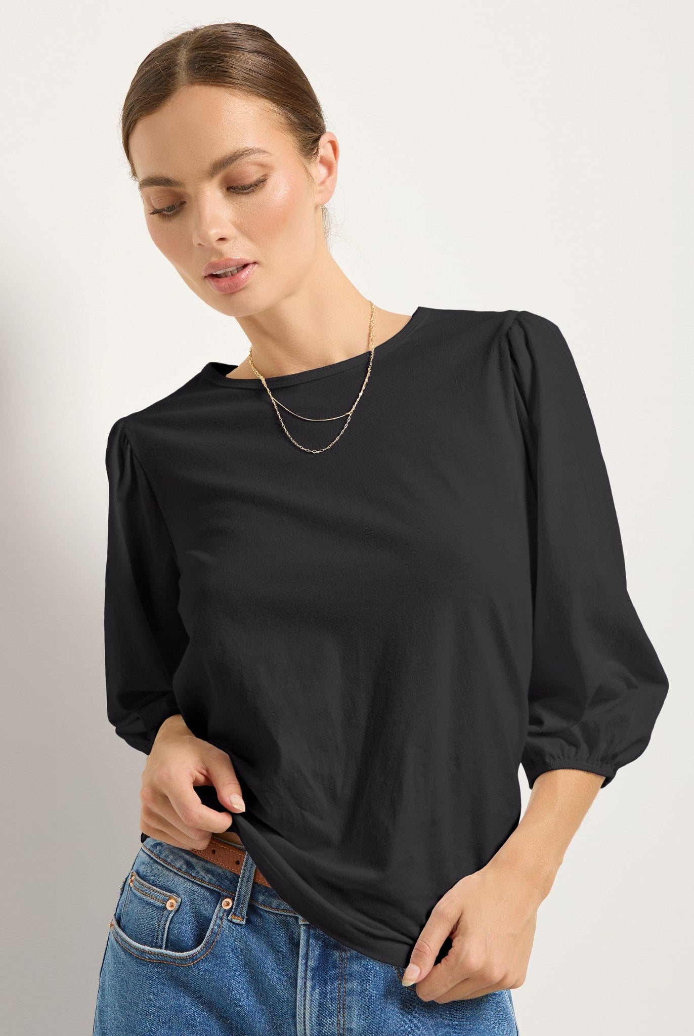 Faded Black $|& SEAS Orchid Peasant Sleeve Top - VOF Front