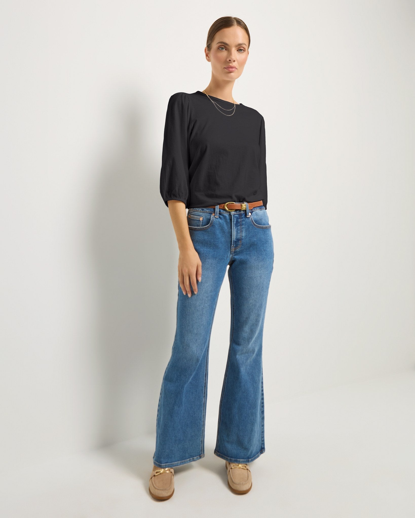 Faded Black $|& SEAS Orchid Peasant Sleeve Top - UGC On Fig