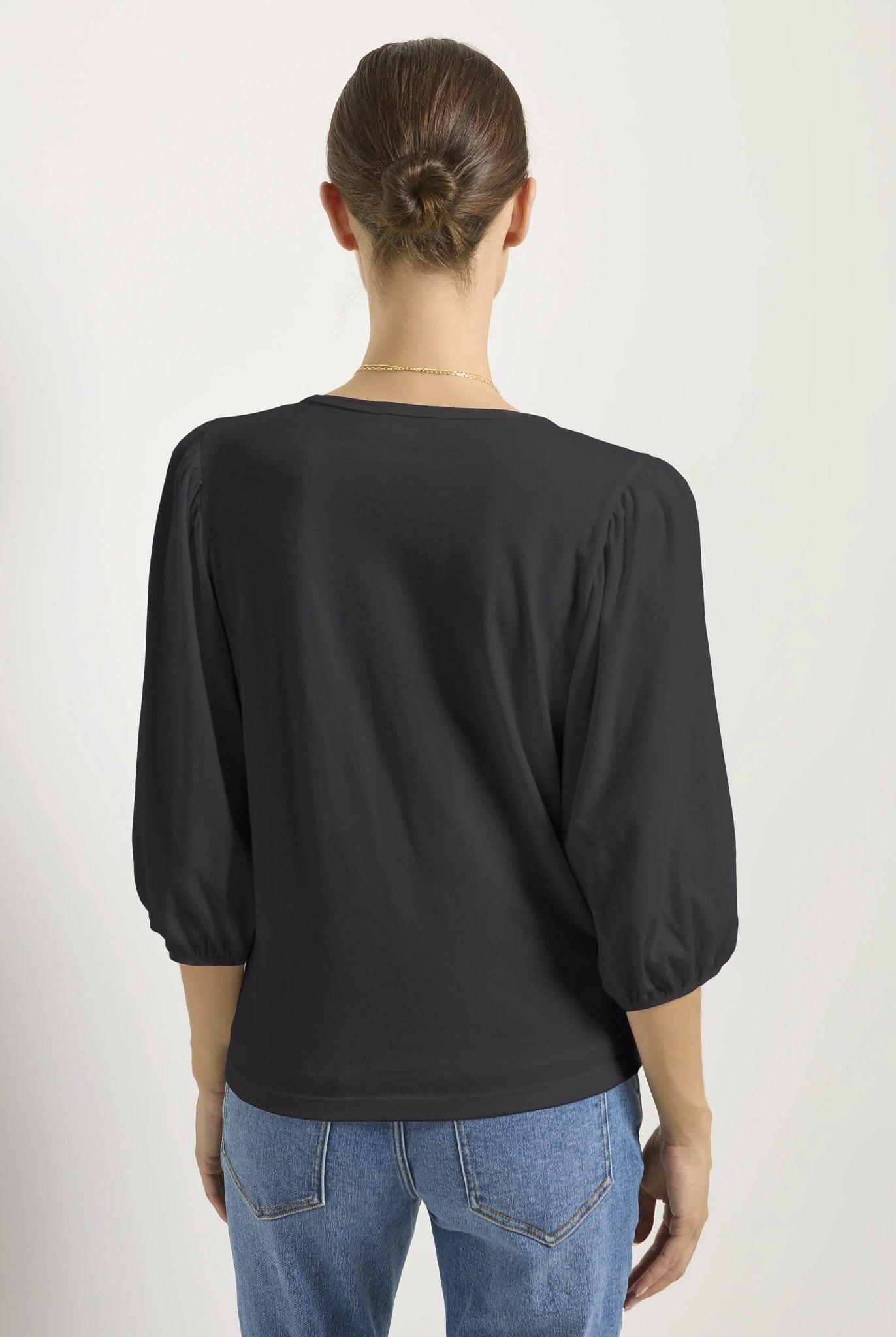 Faded Black $|& SEAS Orchid Peasant Sleeve Top - SOF Back