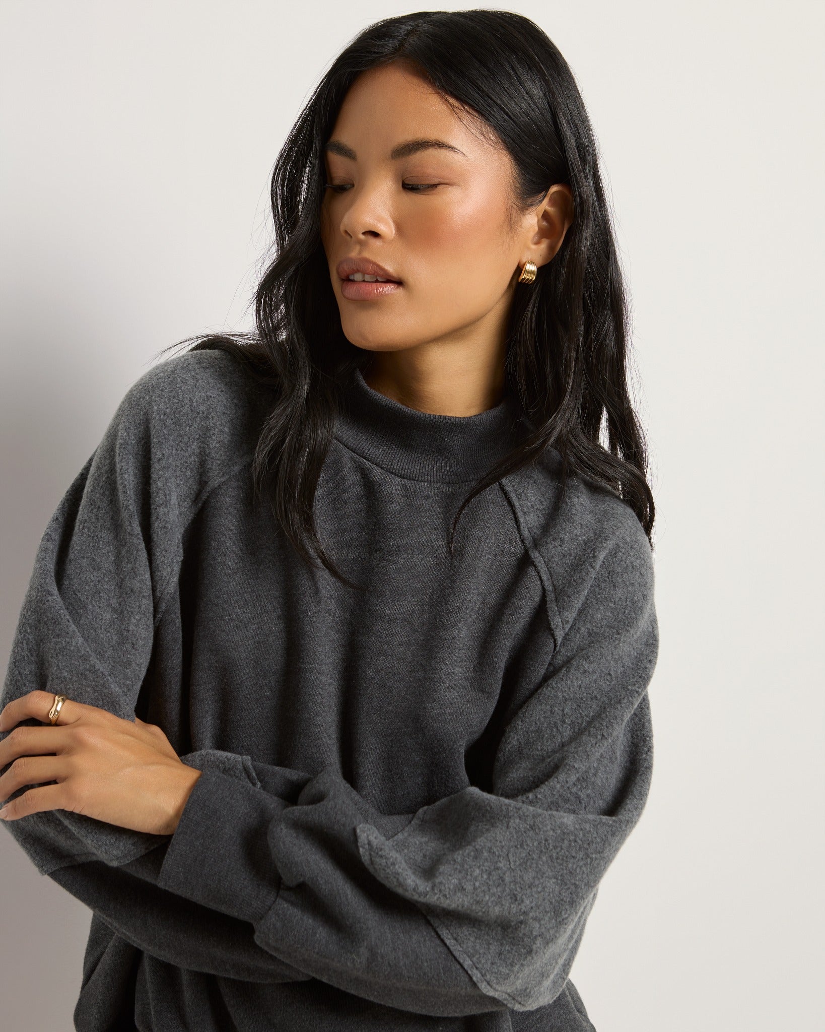 Heather Obsidian $|& SEAS Coast Mock Neck Sweatshirt - SOF Full Front