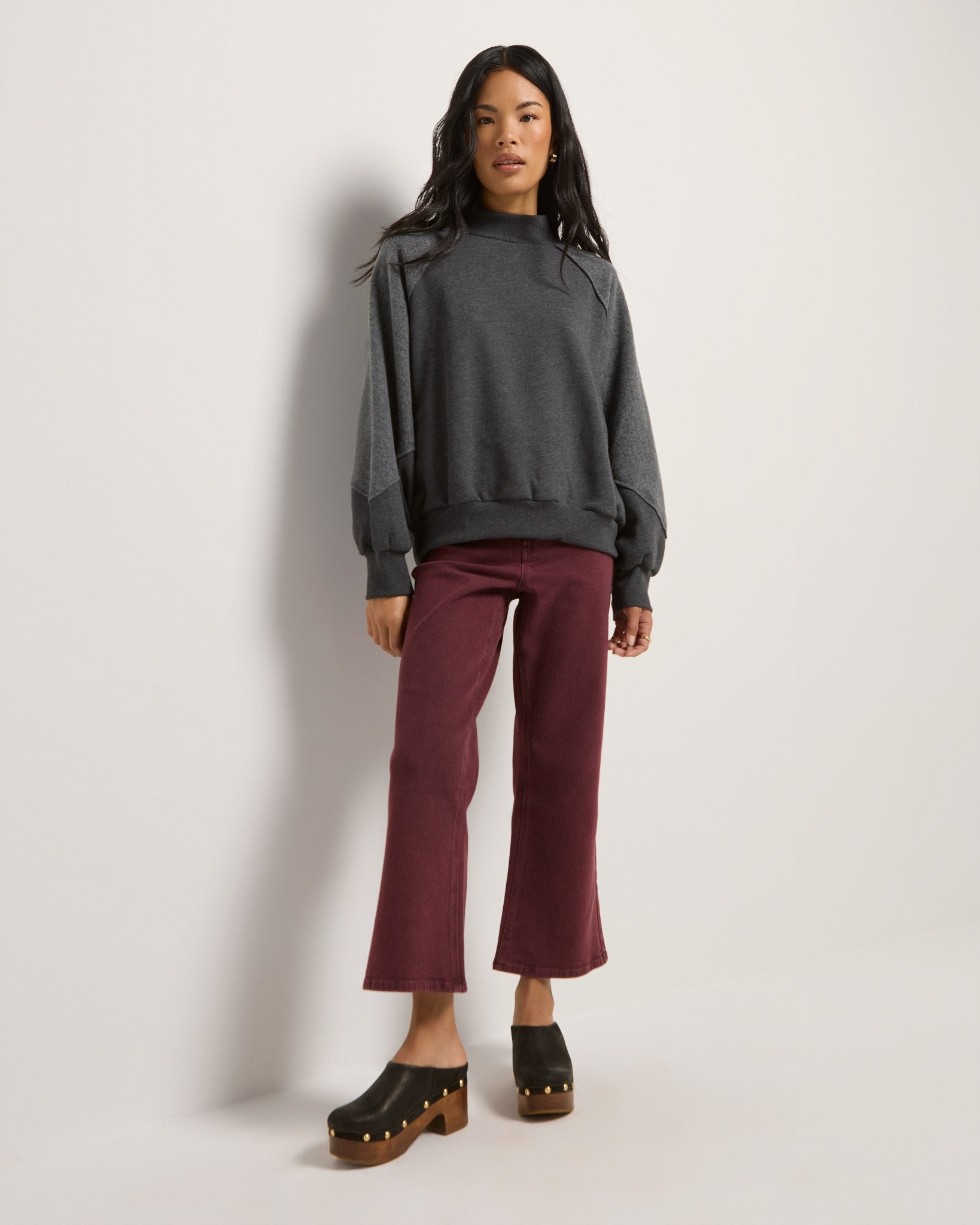 Heather Obsidian $|& SEAS Coast Mock Neck Sweatshirt - UGC On Fig