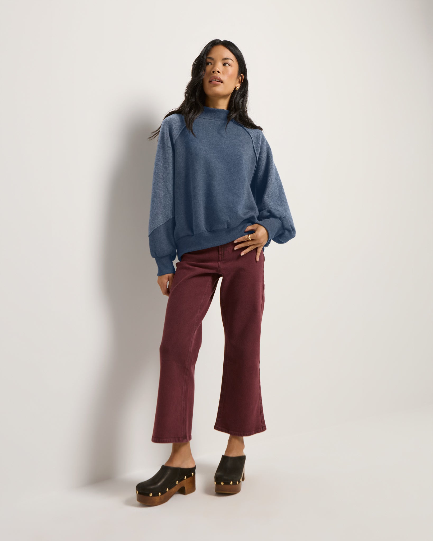 Heather Indigo Haze $|& SEAS Coast Mock Neck Sweatshirt - UGC On Fig
