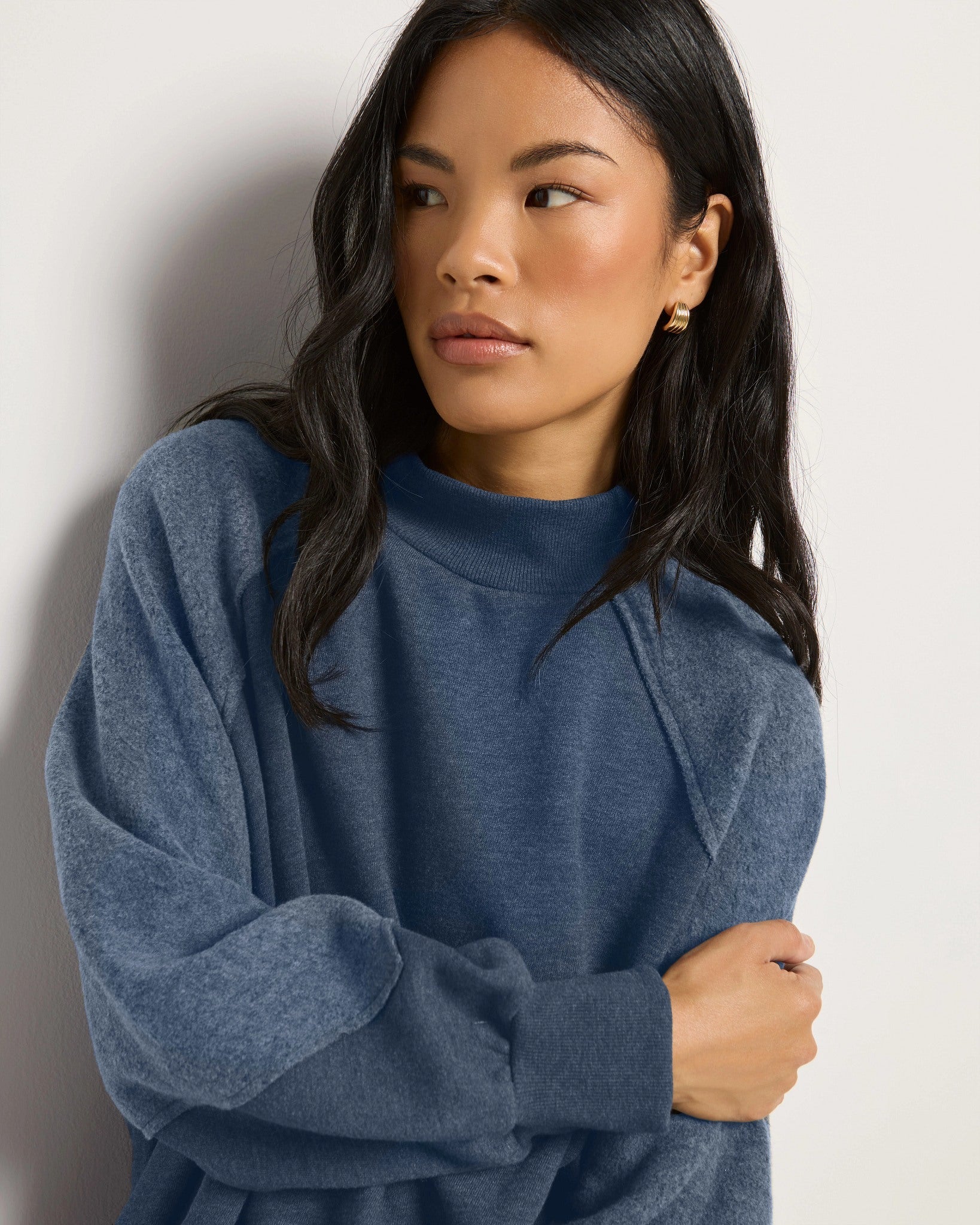 Heather Indigo Haze $|& SEAS Coast Mock Neck Sweatshirt - SOF Full Front
