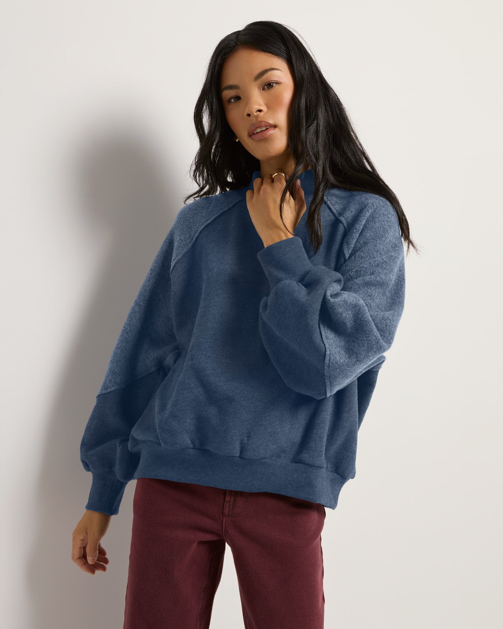 Heather Indigo Haze $|& SEAS Coast Mock Neck Sweatshirt - SOF Front