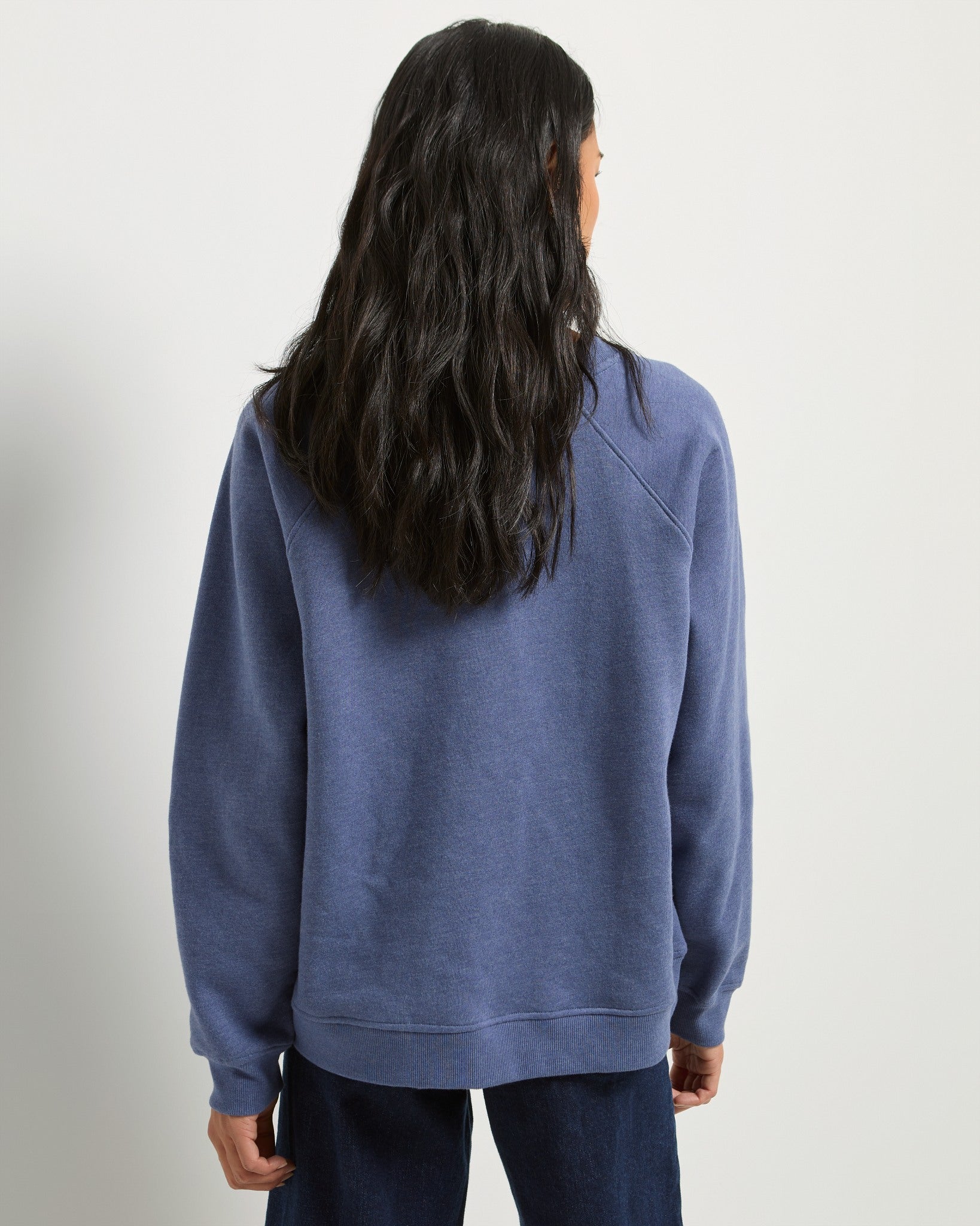 Heather Indigo Haze $|& SEAS Cliffedge Raglan Peace on Earth Sweatshirt - SOF Back