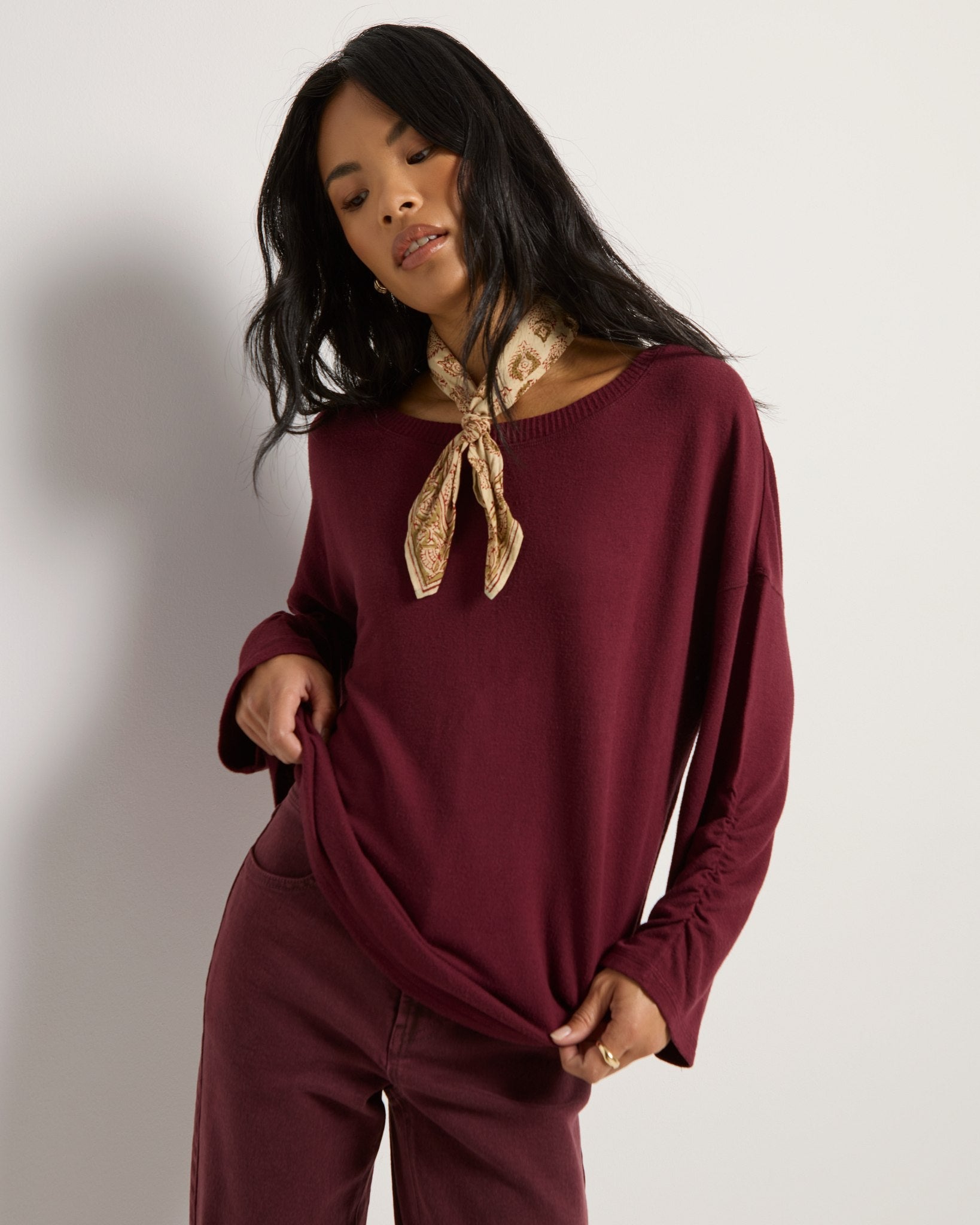 Black Cherry $|& SEAS Sonder Cinch Sleeve Pullover - SOF Full Front