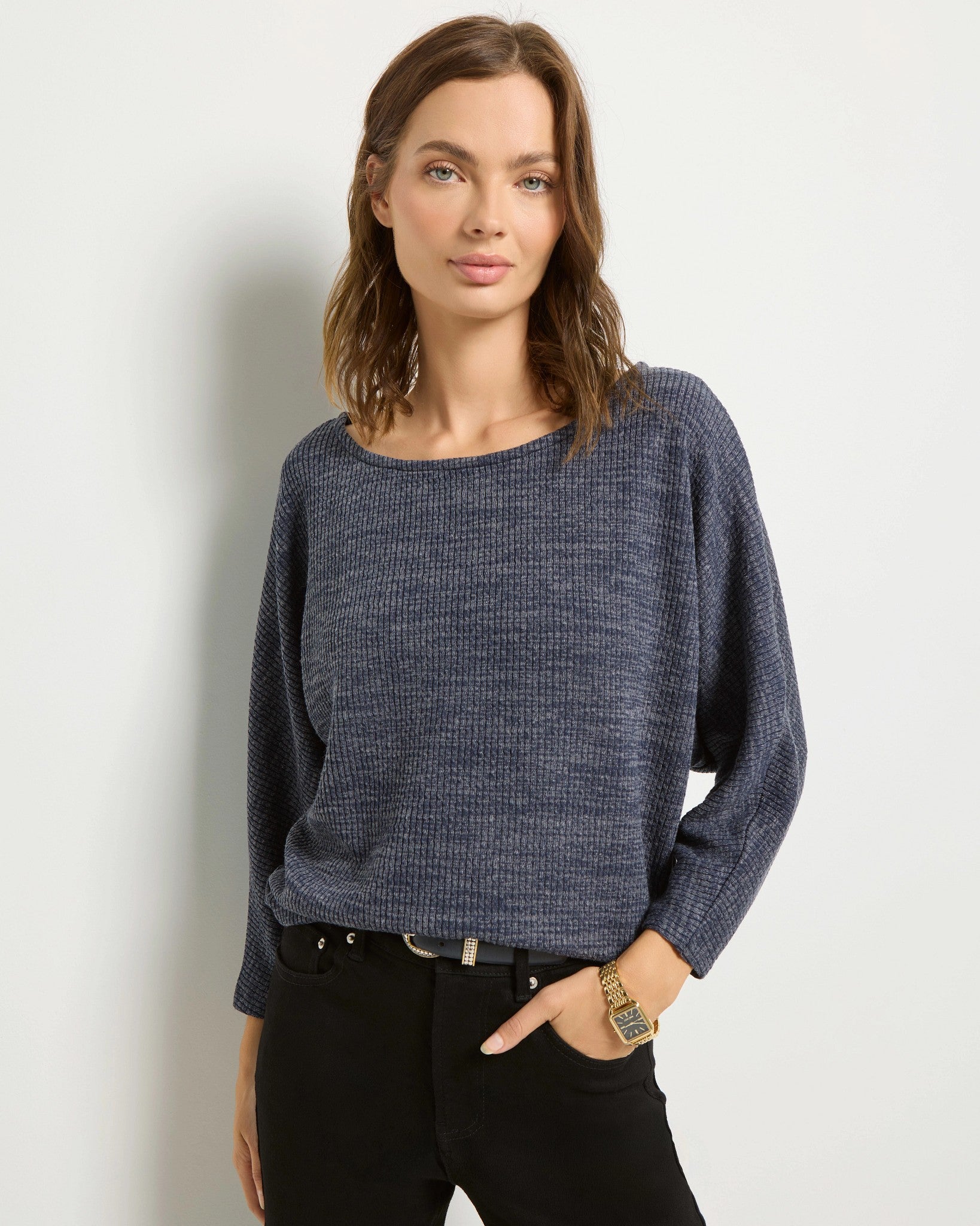 Heather Indigo Haze $|& SEAS Highland Dolman Long Sleeve Top - SOF Full Front