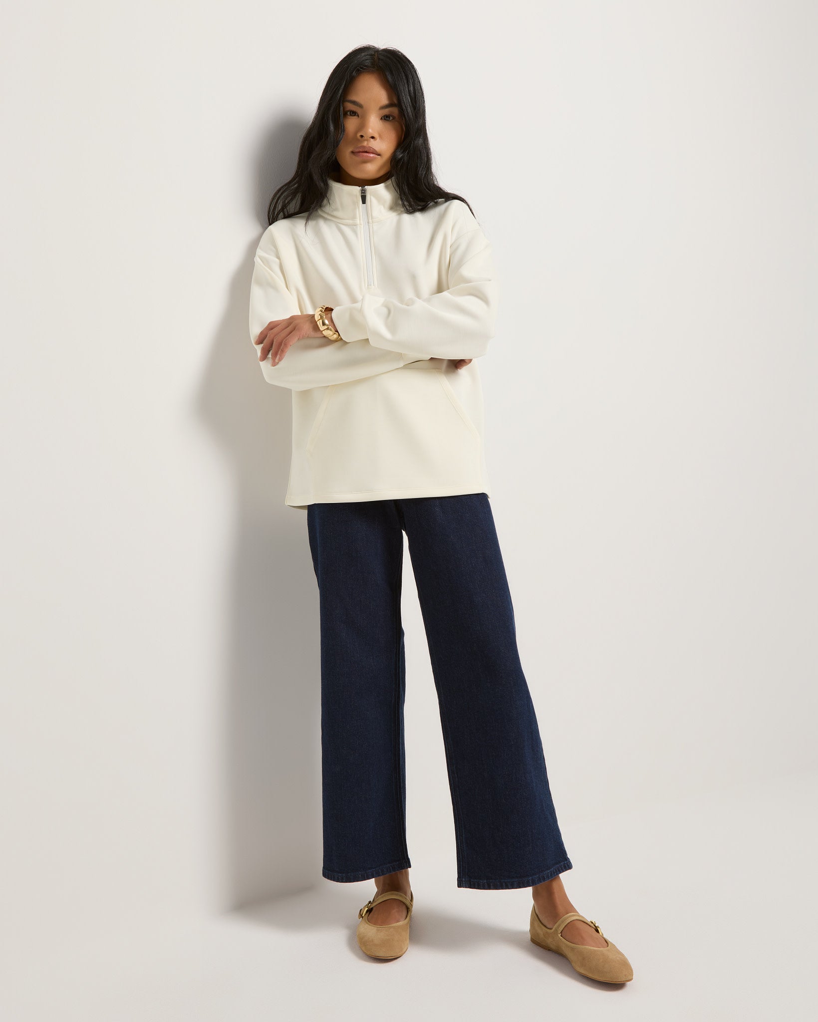 Heather Cream $|& SEAS Seashores Quarter Zip Sweatshirt - VOF Front